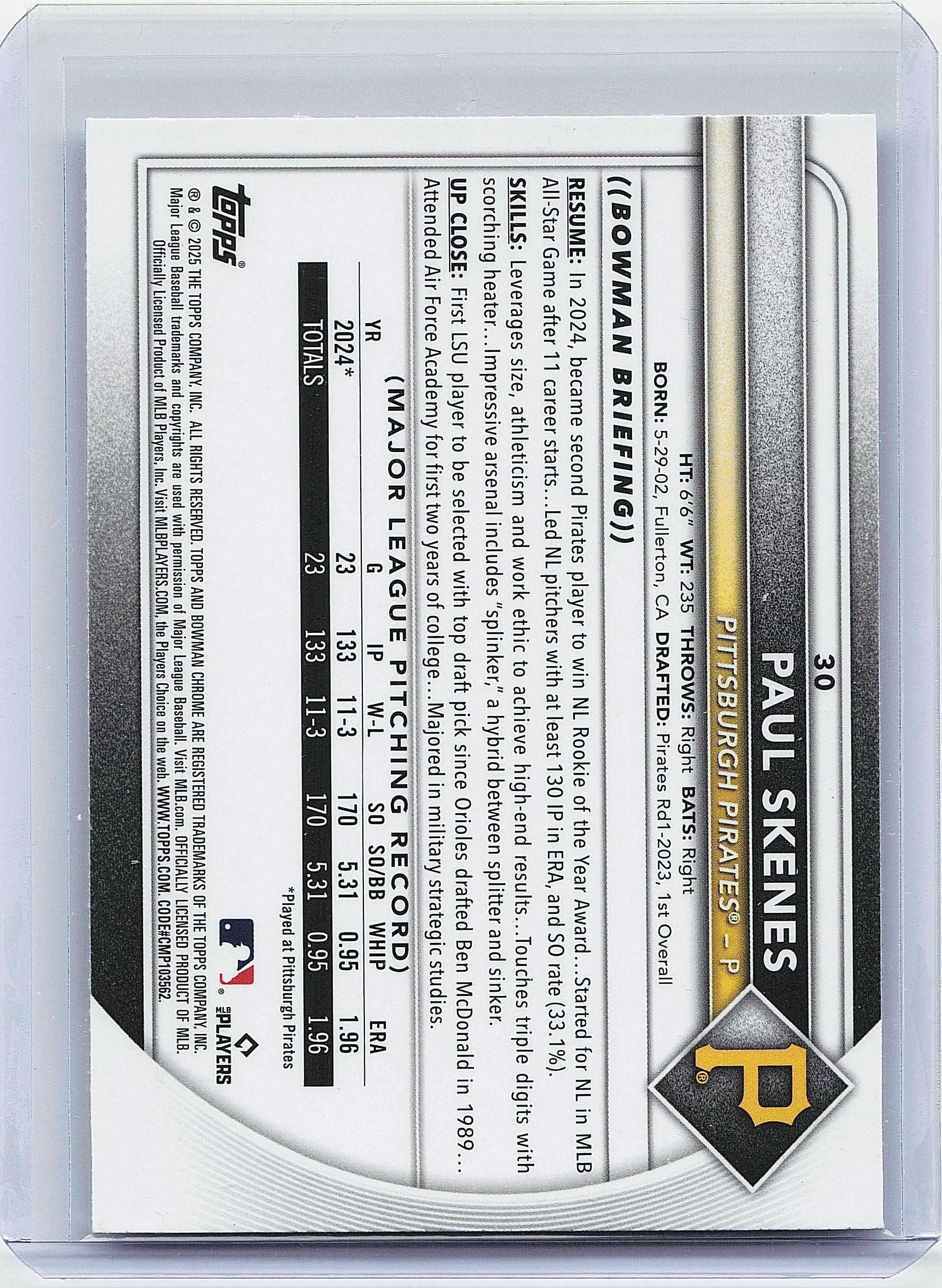 2025 Bowman Chrome #30 Paul Skenes Mojo Refractors