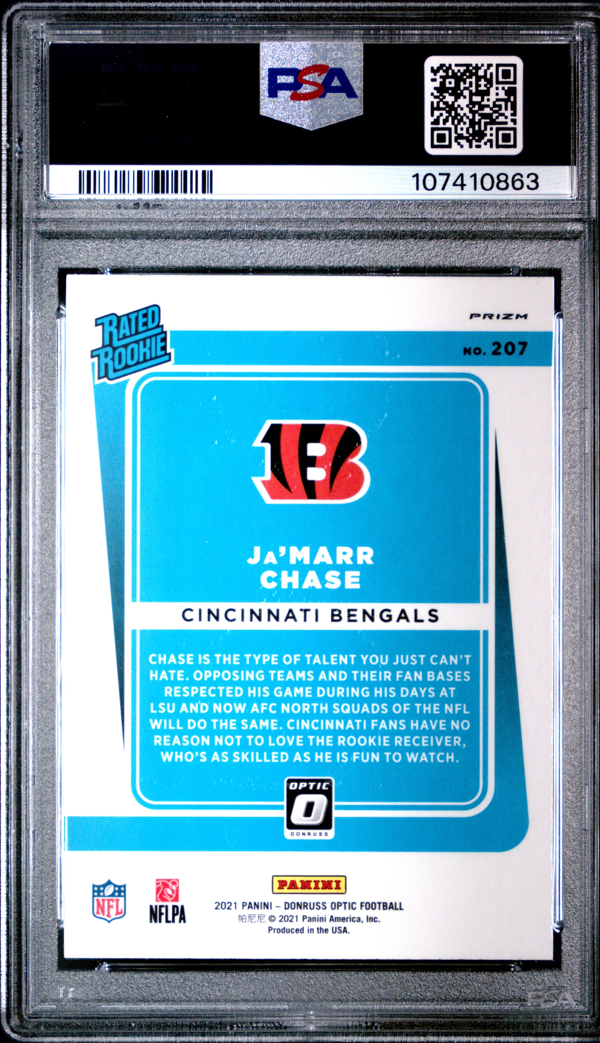 2021 Donruss Optic #207 Ja'Marr Chase Pink PSA 10