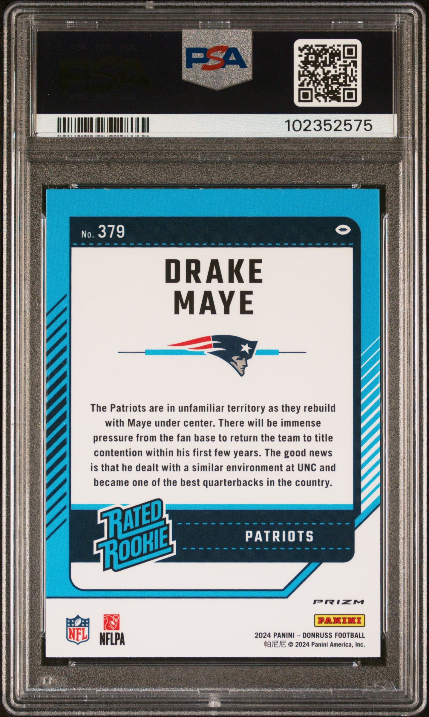 2024 Panini Donruss #379 Drake Maye Optic Preview PSA 9