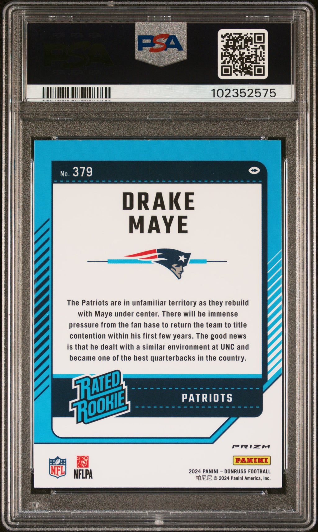 2024 Panini Donruss #379 Drake Maye Optic Preview PSA 9