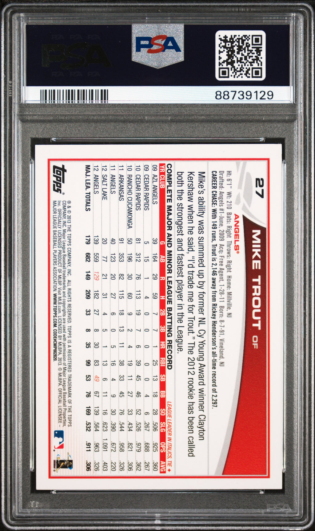 2013 Topps #27 Mike Trout Sliding PSA 8