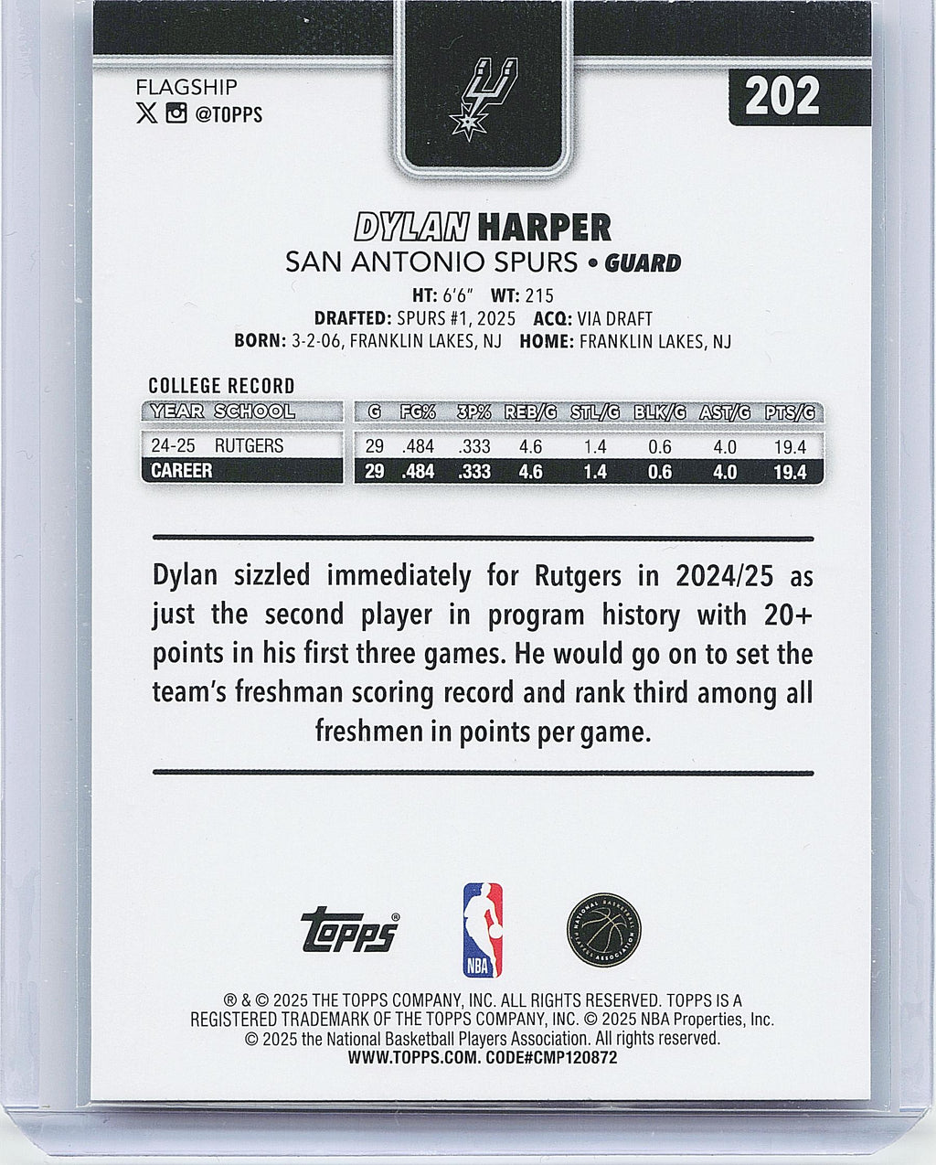 2025-26 Topps #202 Dylan Harper