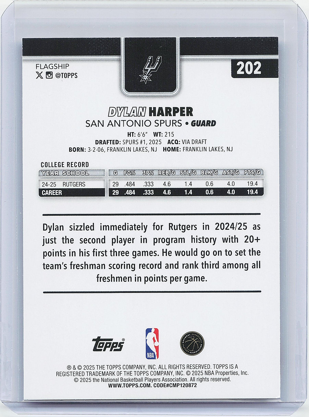 2025-26 Topps #202 Dylan Harper