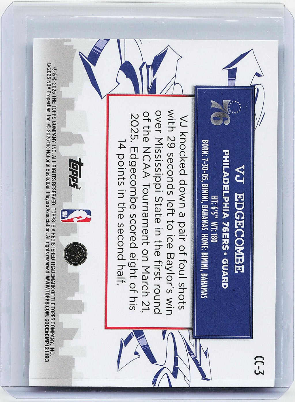 2025-26 Topps #CC-3 VJ Edgecombe Clutch City Prospects