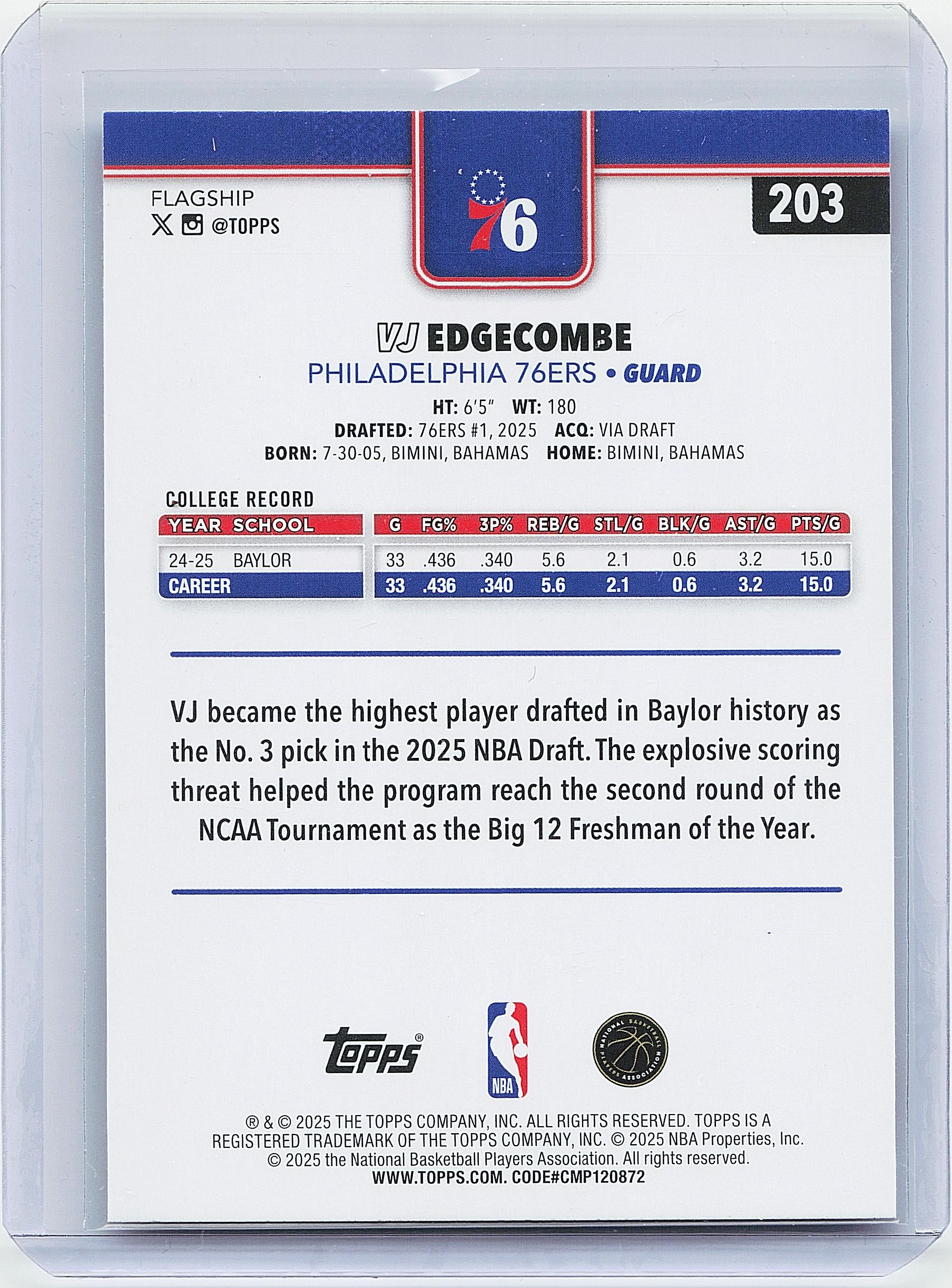2025-26 Topps #203 VJ Edgecombe