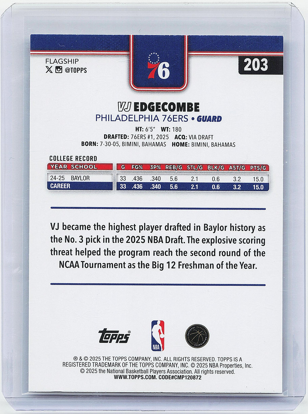 2025-26 Topps #203 VJ Edgecombe