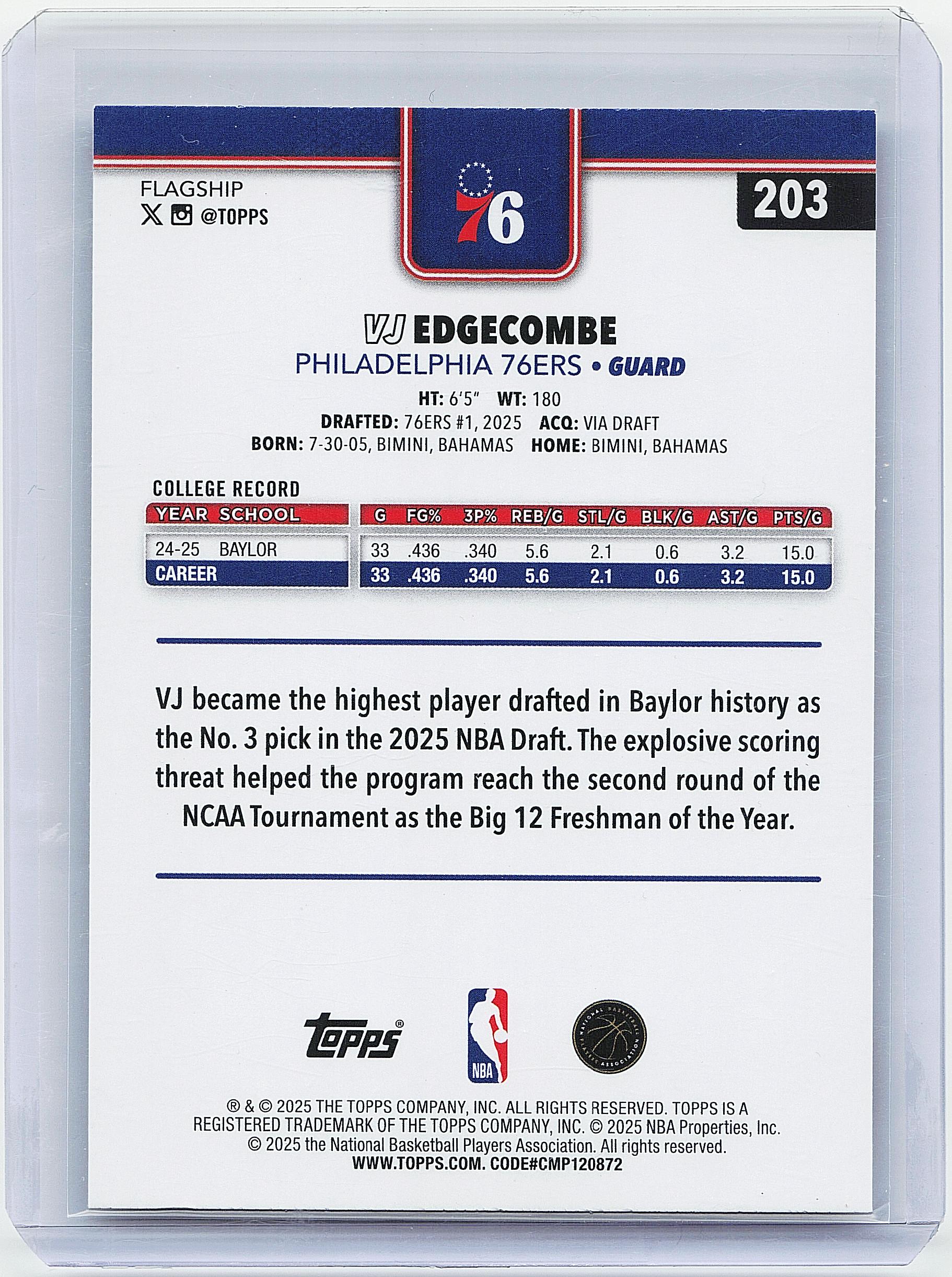 2025-26 Topps #203 VJ Edgecombe