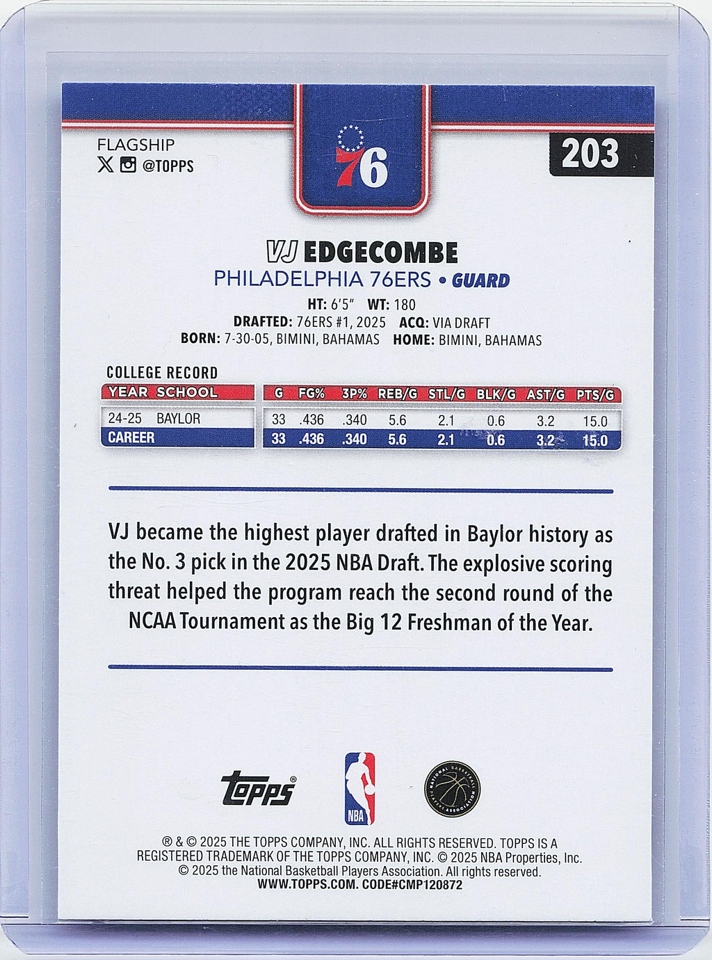 2025-26 Topps #203 VJ Edgecombe