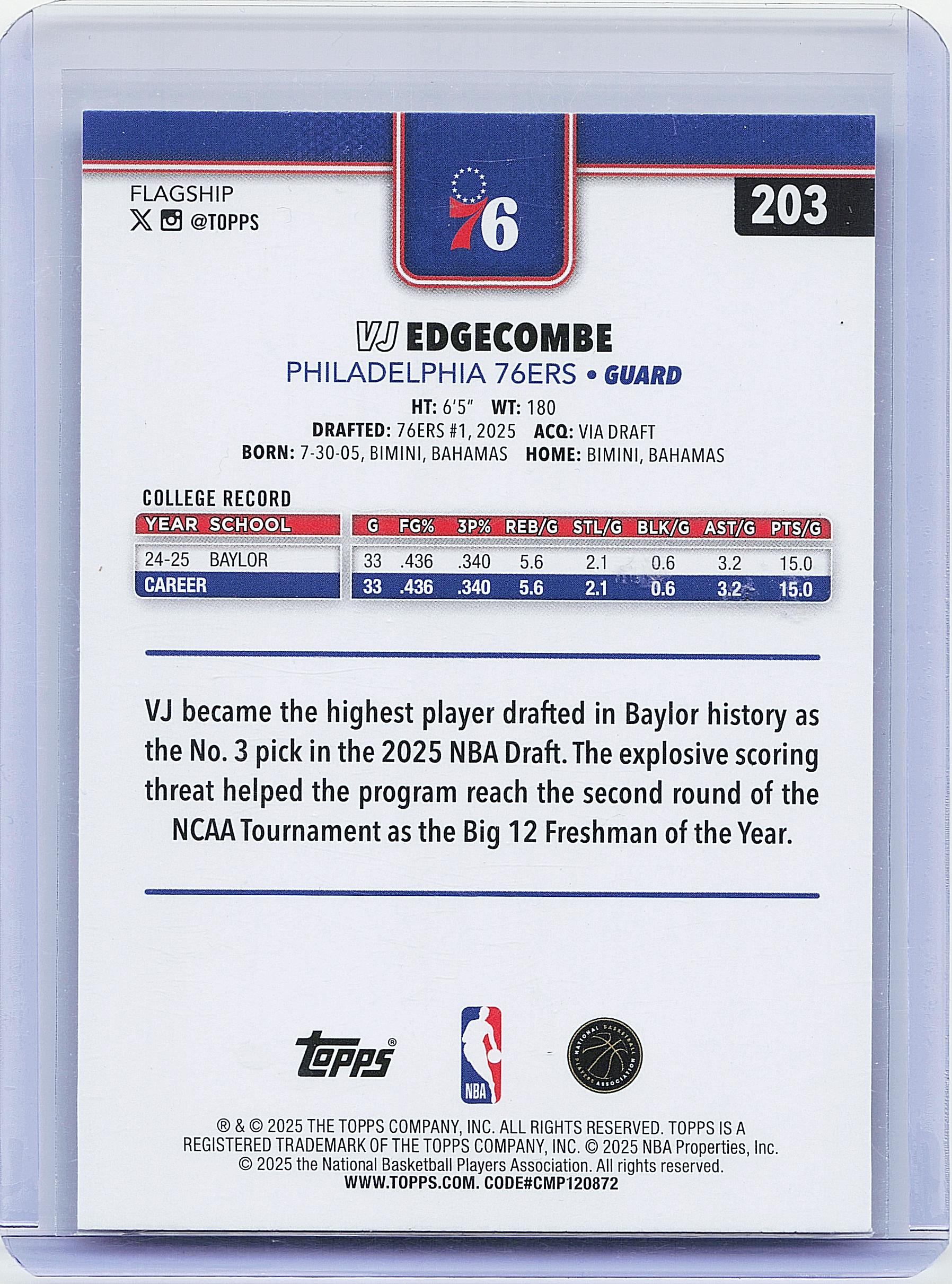 2025-26 Topps #203 VJ Edgecombe