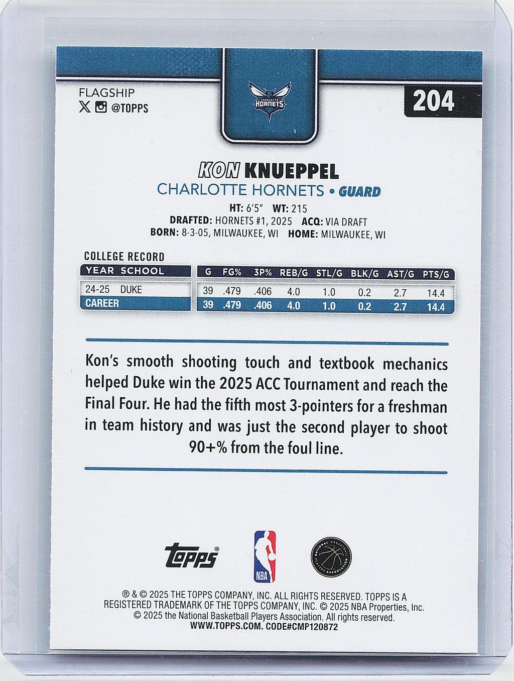 2025-26 Topps #204 Kon Knueppel