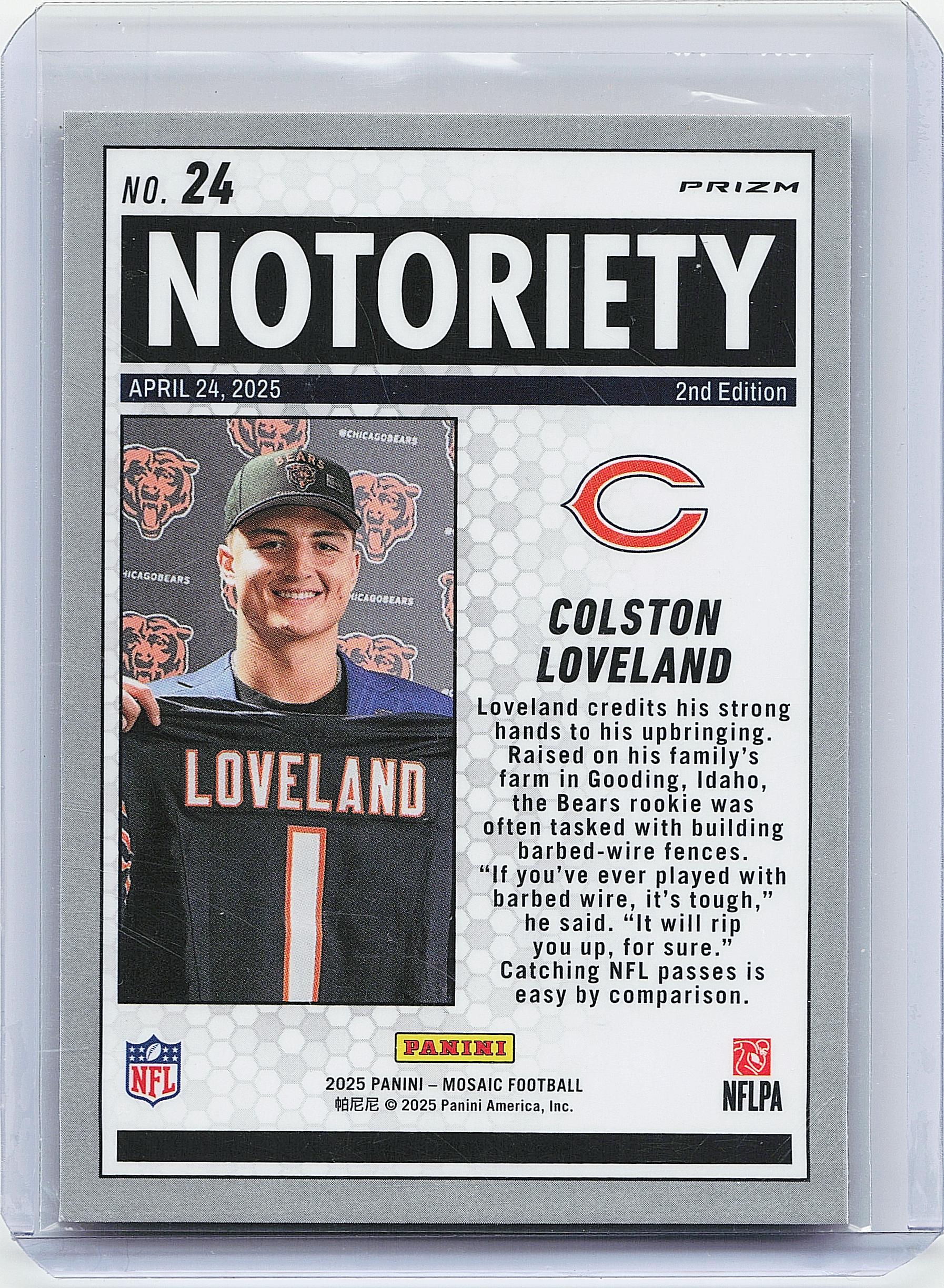 2025 Panini Mosaic #24 Colston Loveland Notoriety Mosaic Orange Fluorescent