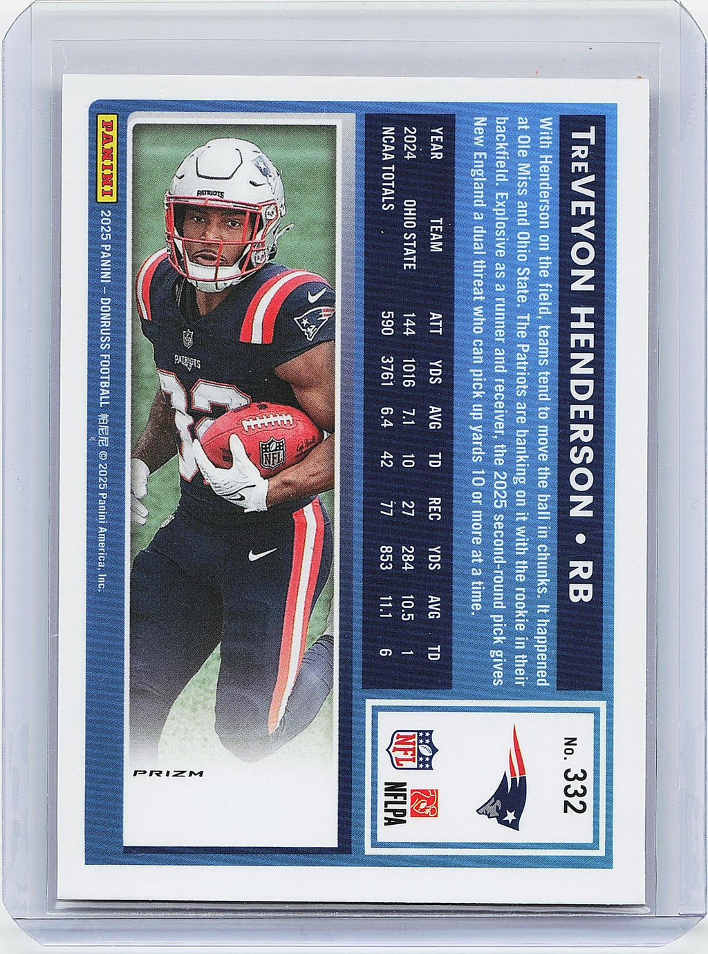 2025 Donruss #332 TreVeyon Henderson Optic Rated Rookies Preview Pink