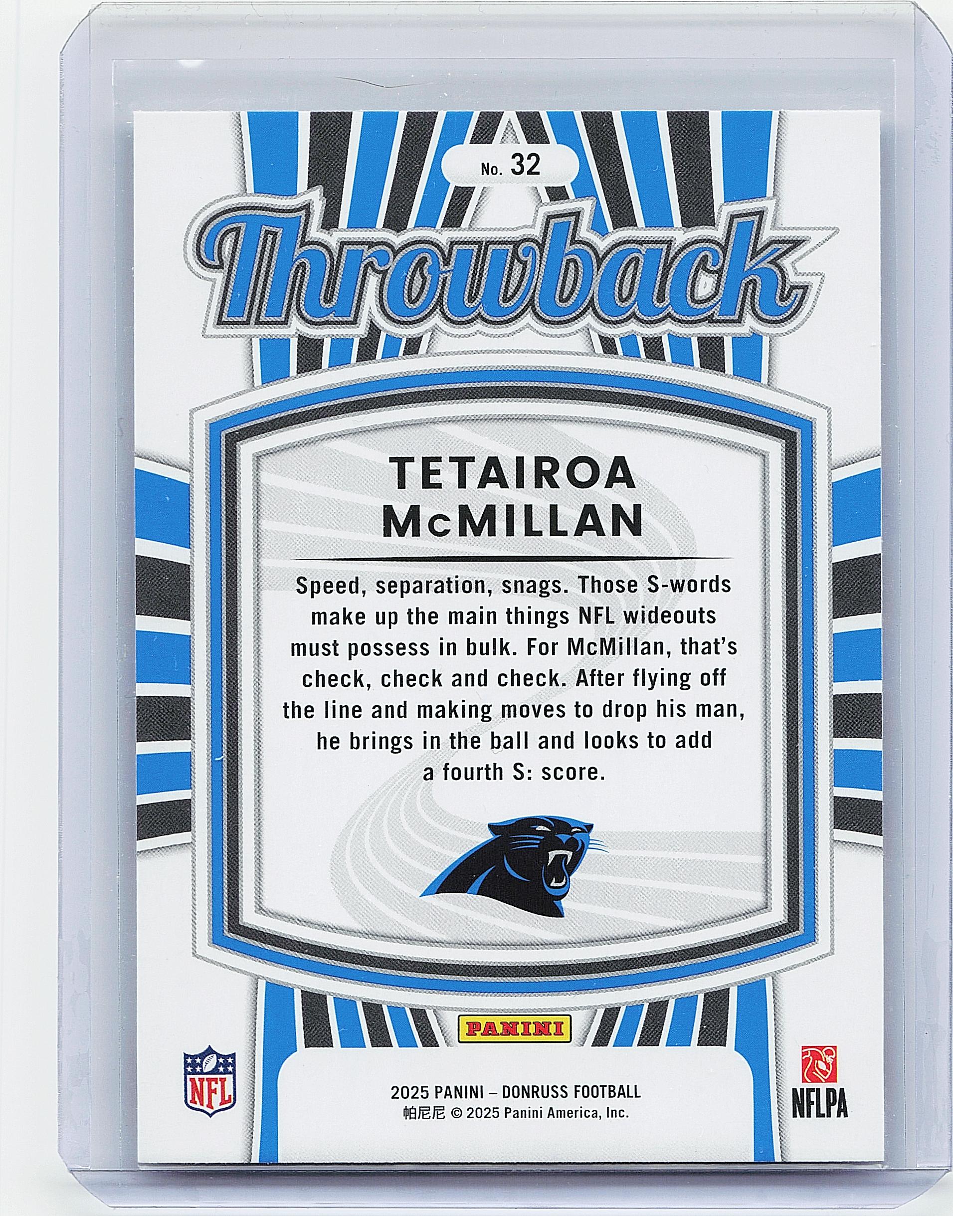 2025 Donruss #32 Tetairoa McMillan Rated Rookies Throwback