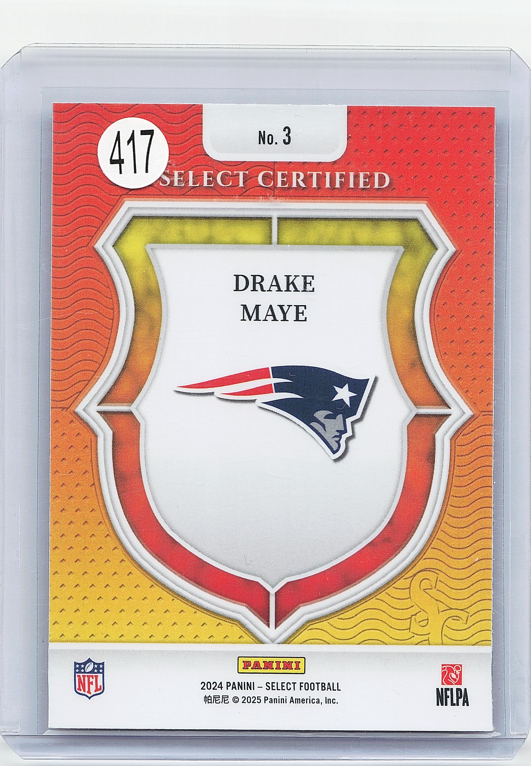 2024 Panini Select #3 Drake Maye Select Certified Rookies