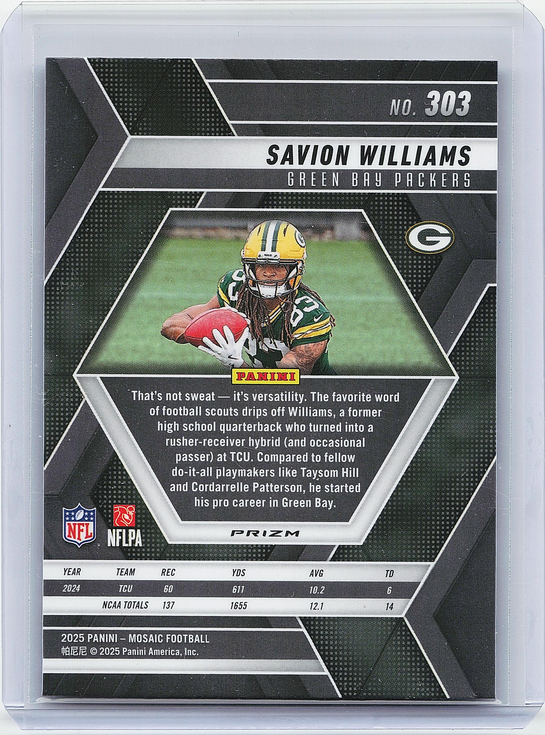2025 Panini Mosaic #303 Savion Williams Mosaic Red and White Stripe