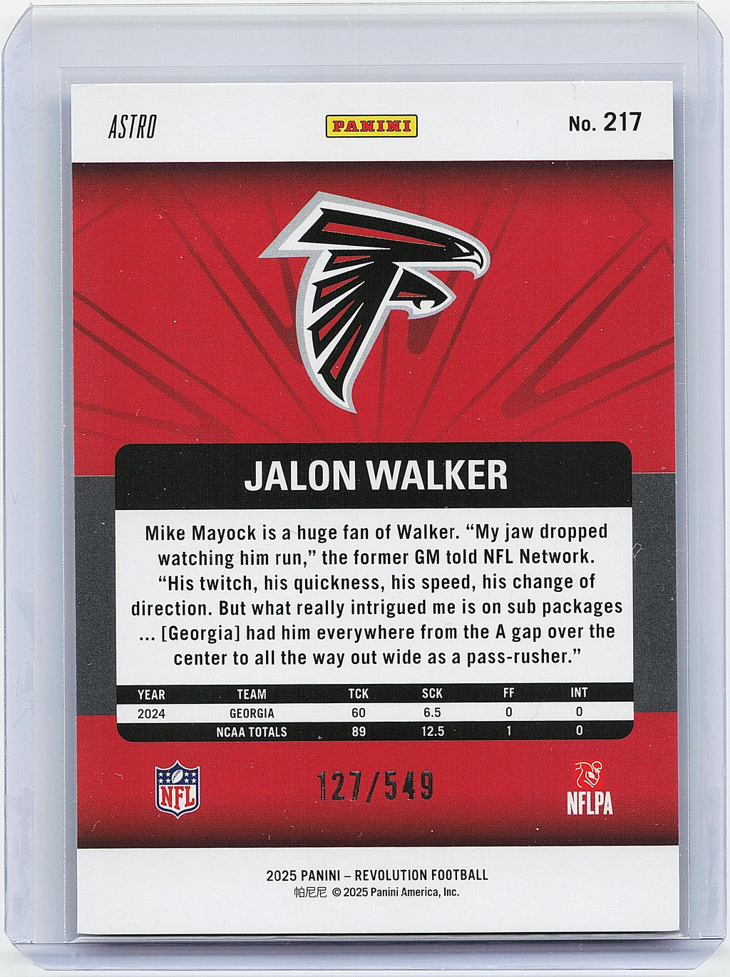 2025 Panini Revolution #217 Jalon Walker Blue Astro #/549
