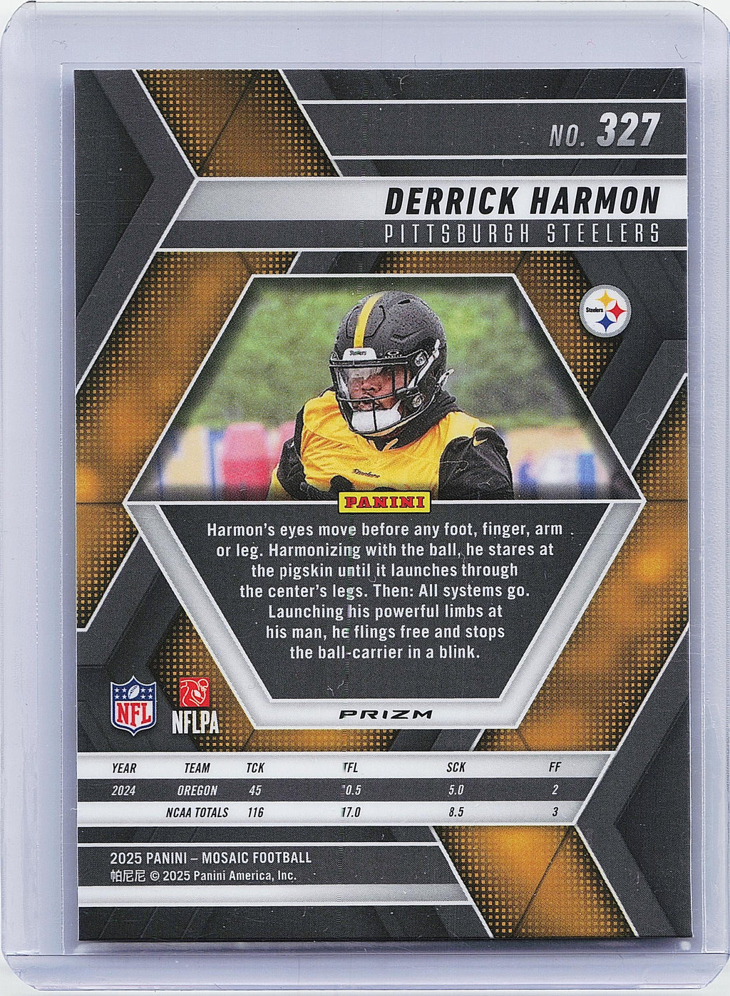 2025 Panini Mosaic #327 Derrick Harmon Mosaic Red and White Stripe