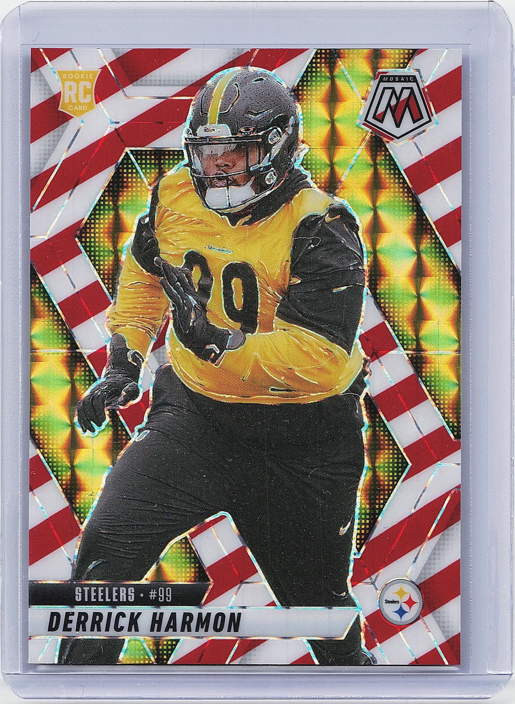 2025 Panini Mosaic #327 Derrick Harmon Mosaic Red and White Stripe