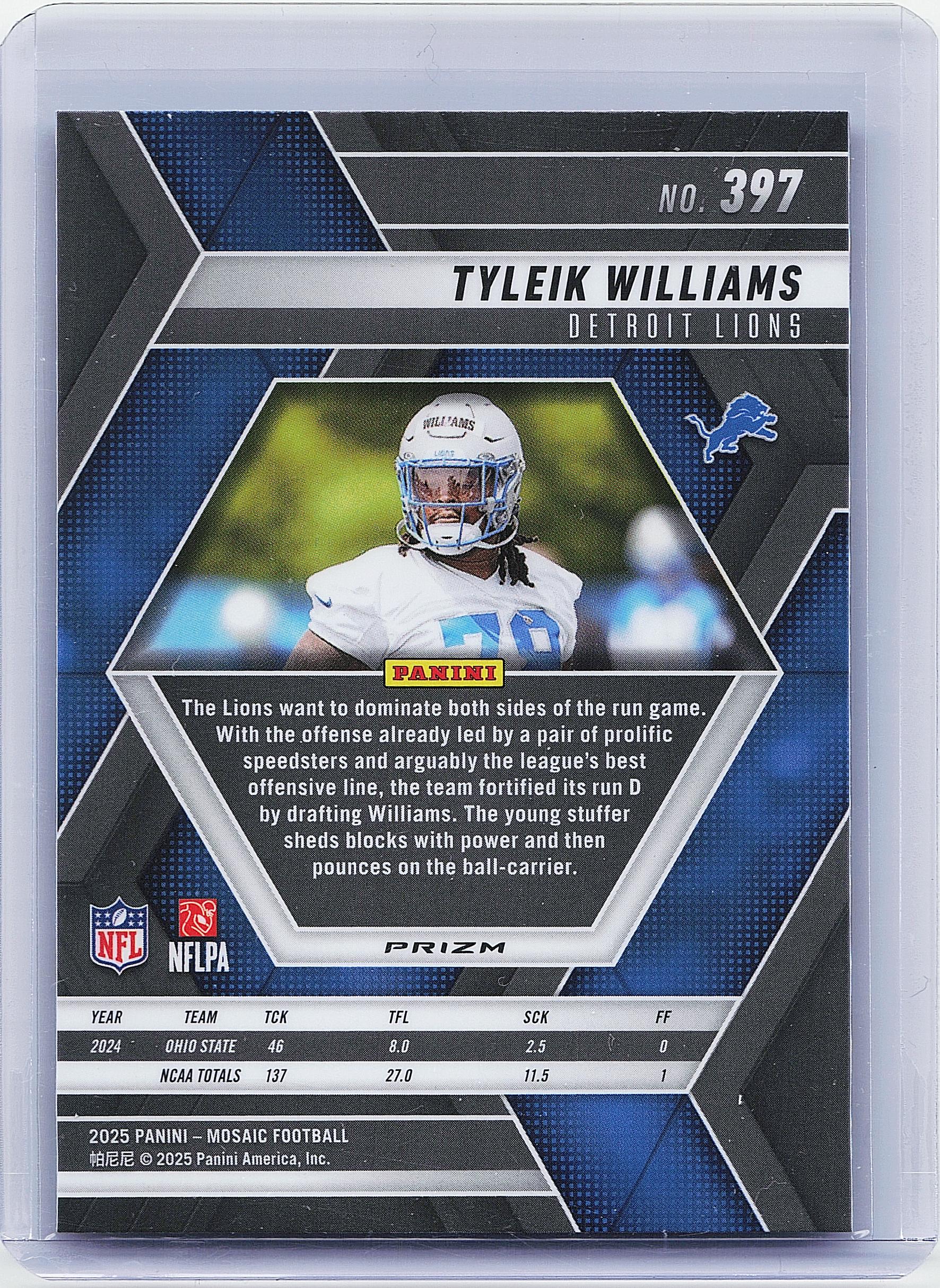 2025 Panini Mosaic #397 Tyleik Williams Mosaic Red and White Stripe