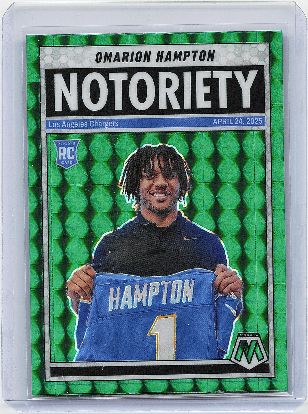 2025 Panini Mosaic #20 Omarion Hampton Notoriety Mosaic Green