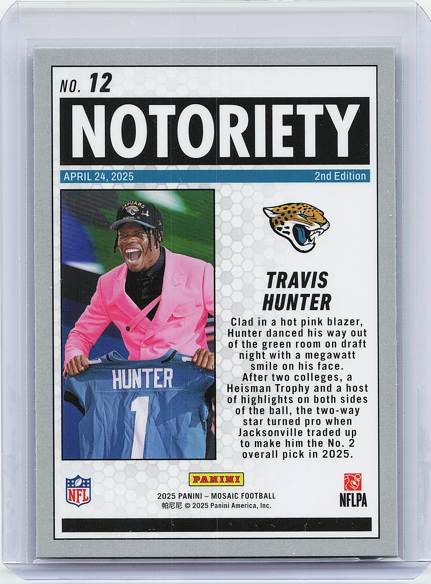 2025 Panini Mosaic #12 Travis Hunter Notoriety