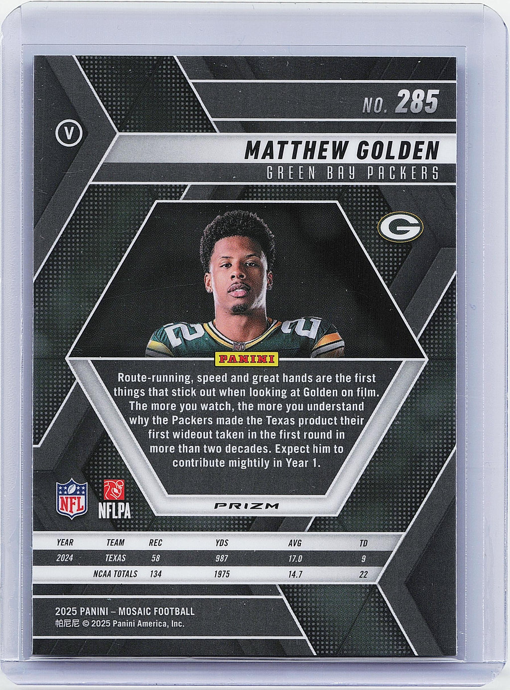 2025 Panini Mosaic #285 Matthew Golden Mosaic Green