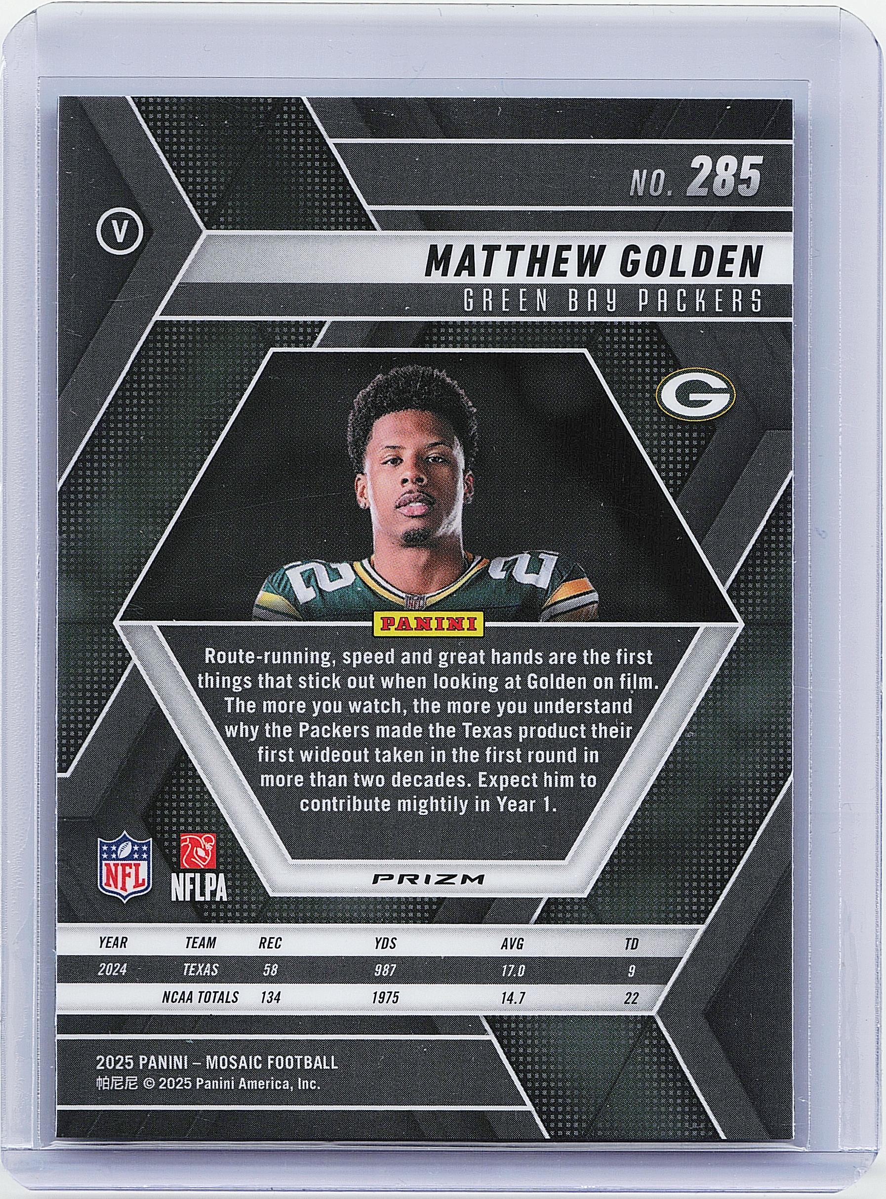 2025 Panini Mosaic #285 Matthew Golden Mosaic Green