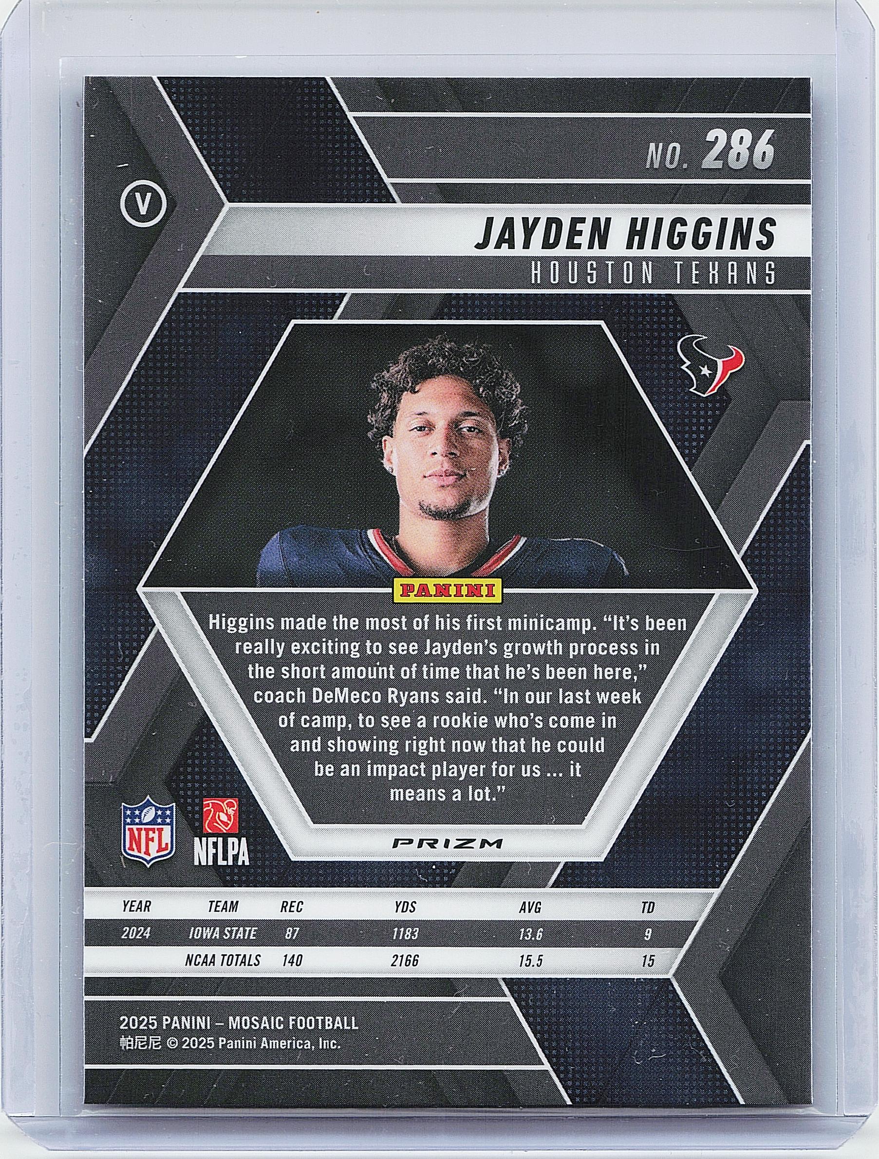2025 Panini Mosaic #286 Jayden Higgins Mosaic Camo Pink