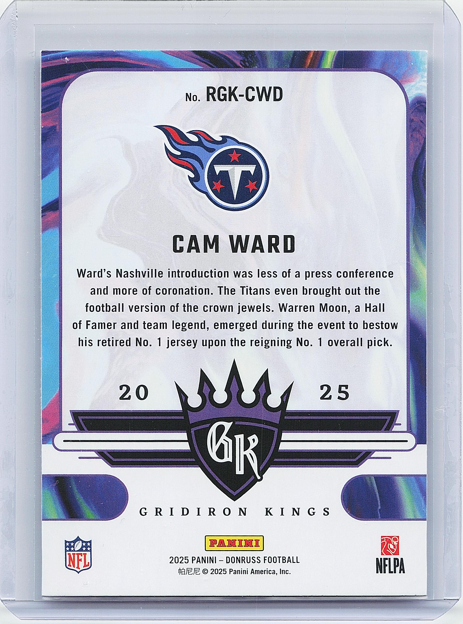 2025 Donruss #RGK-CWD Cam Ward Rookie Gridiron Kings