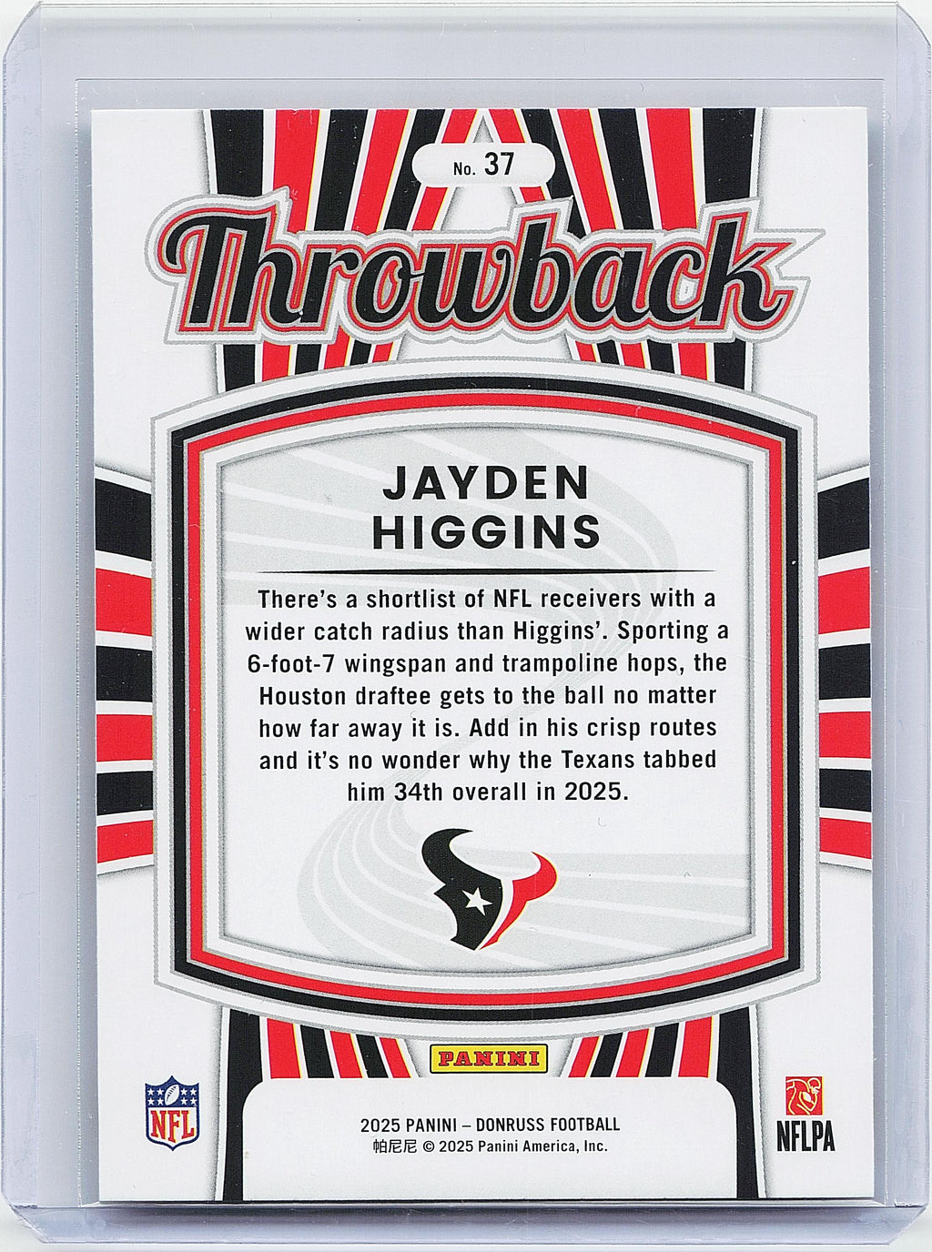 2025 Donruss #37 Jayden Higgins Rated Rookies Throwback