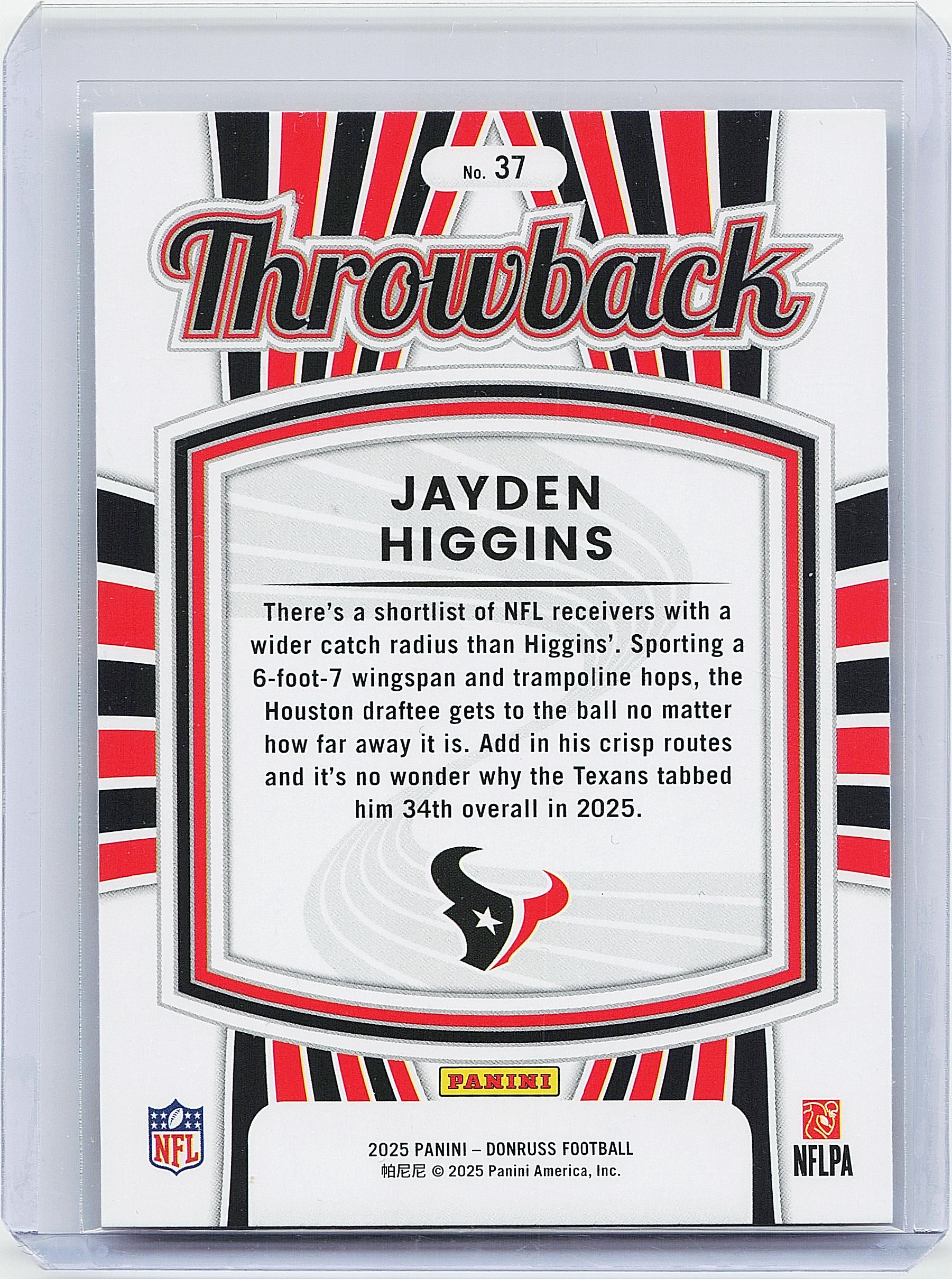 2025 Donruss #37 Jayden Higgins Rated Rookies Throwback