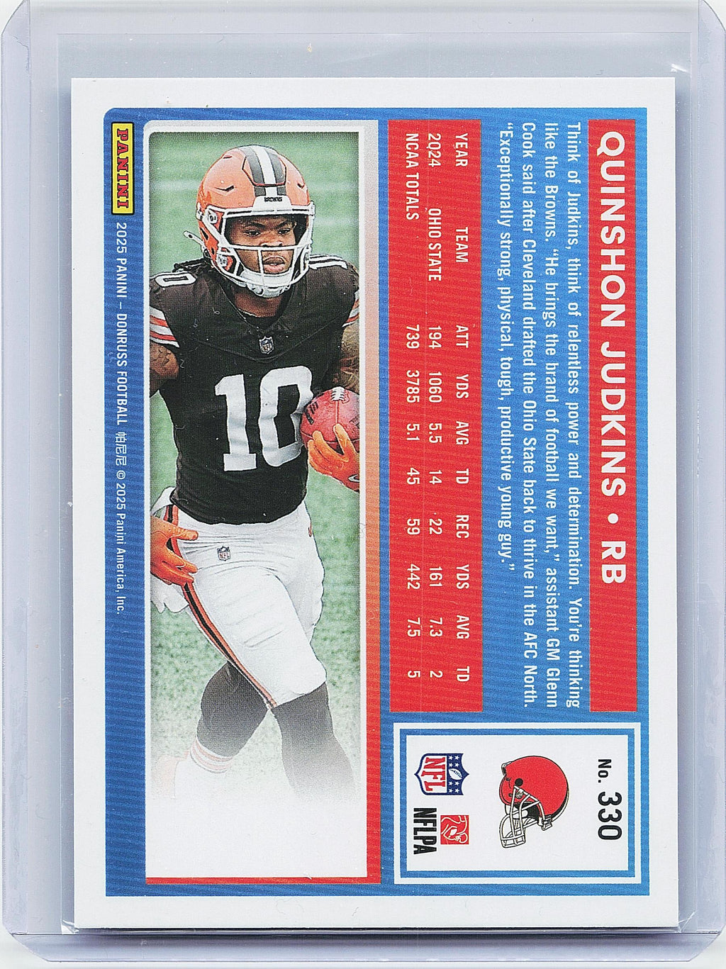 2025 Donruss #330 Quinshon Judkins Press Proofs Blue