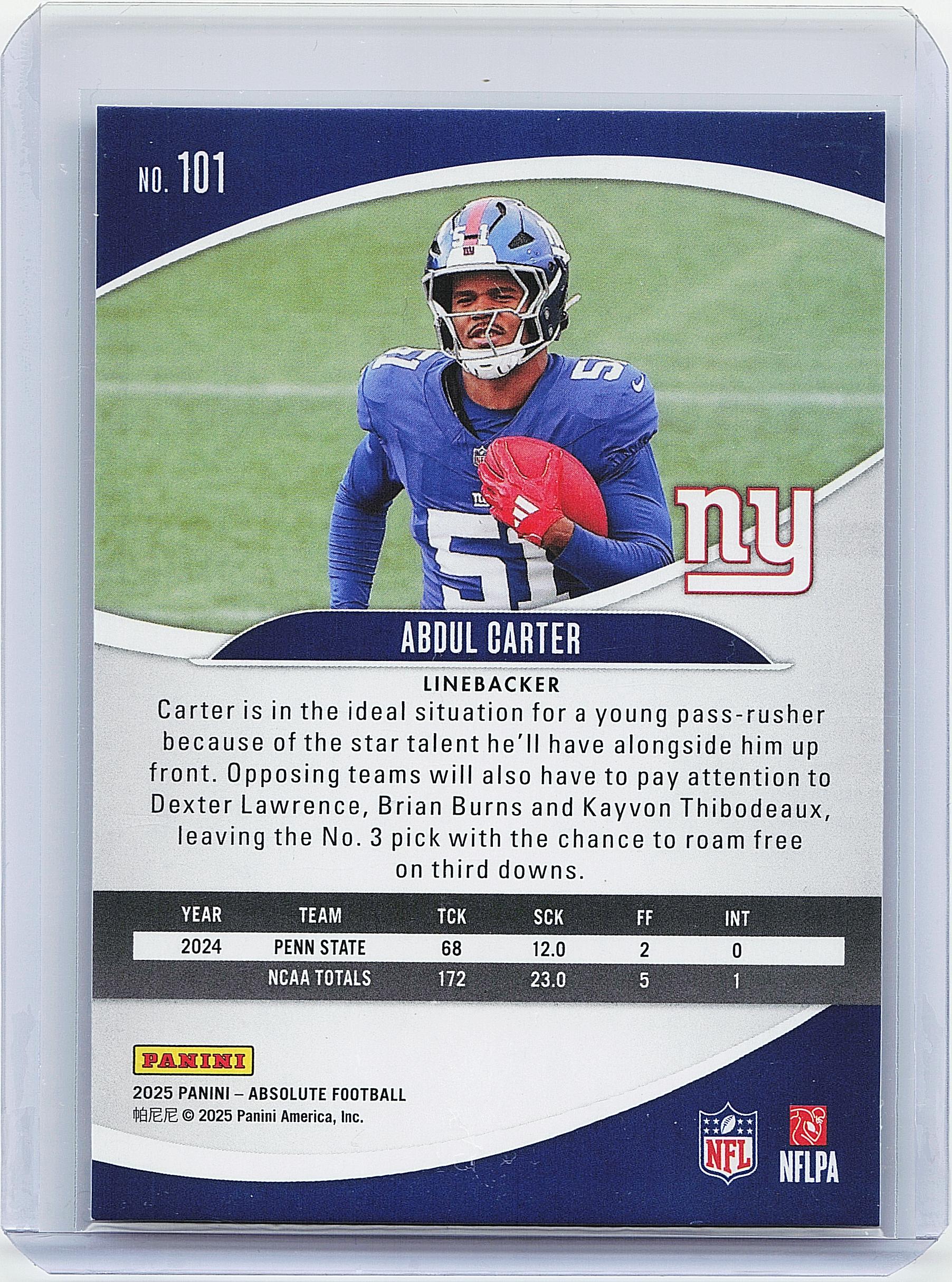2025 Panini Absolute #101 Abdul Carter Retail