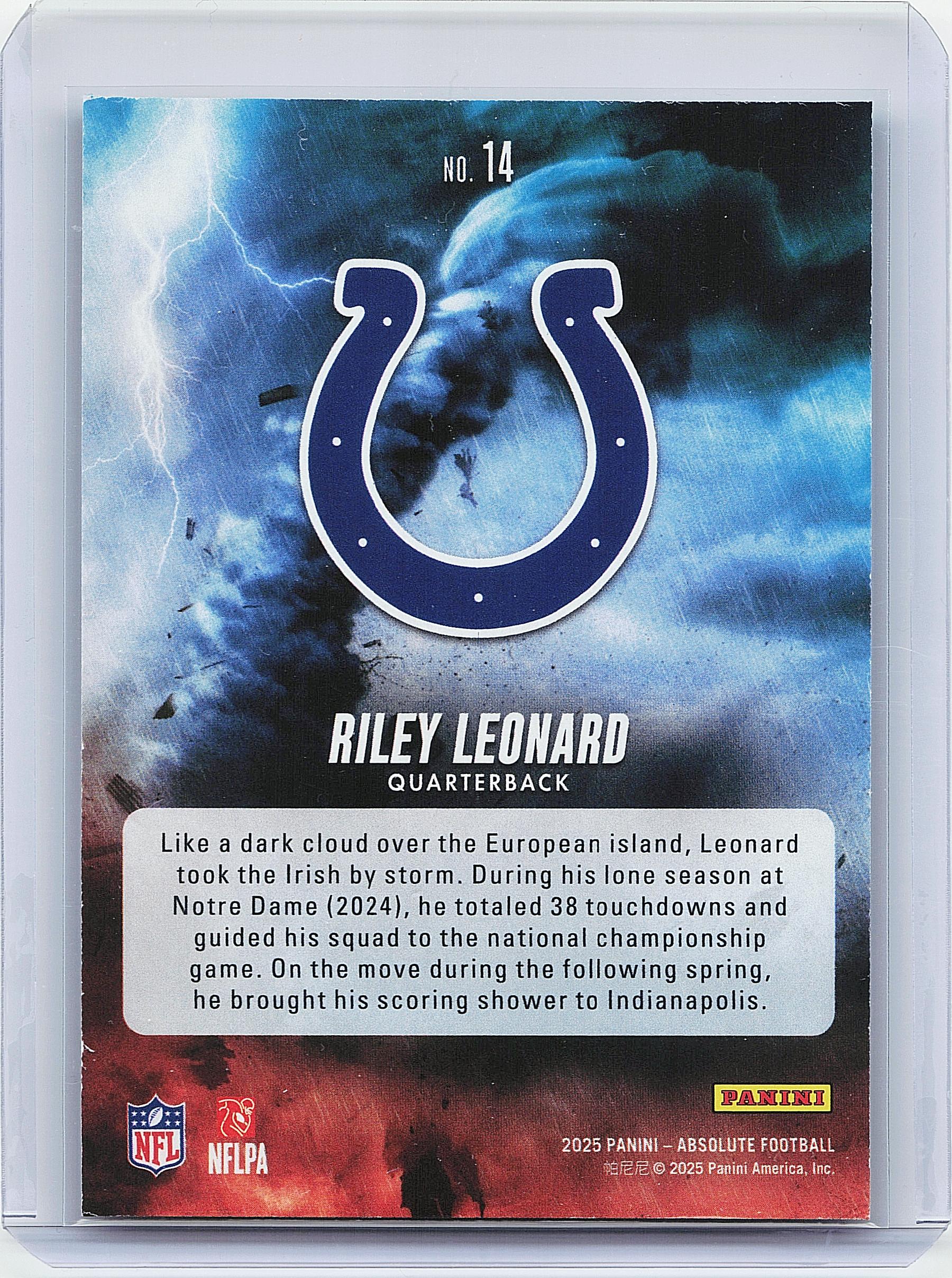 2025 Panini Absolute #14 Riley Leonard By Storm