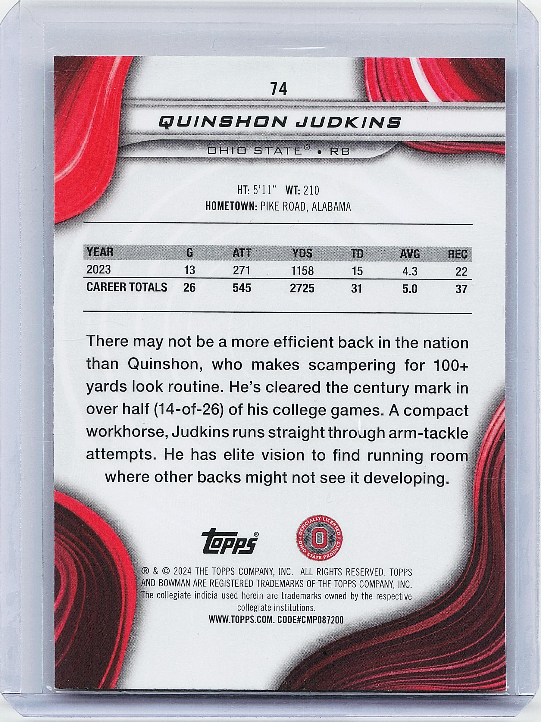 2024 Bowman University Best #74 Quinshon Judkins