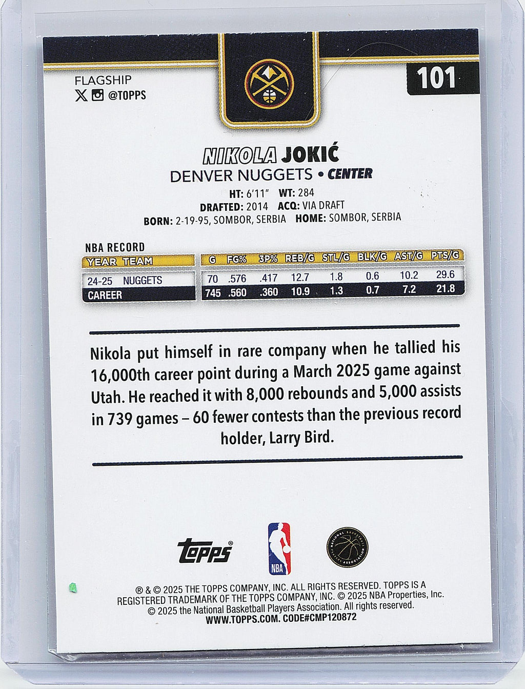 2025-26 Topps #101 Nikola Jokić Diamante