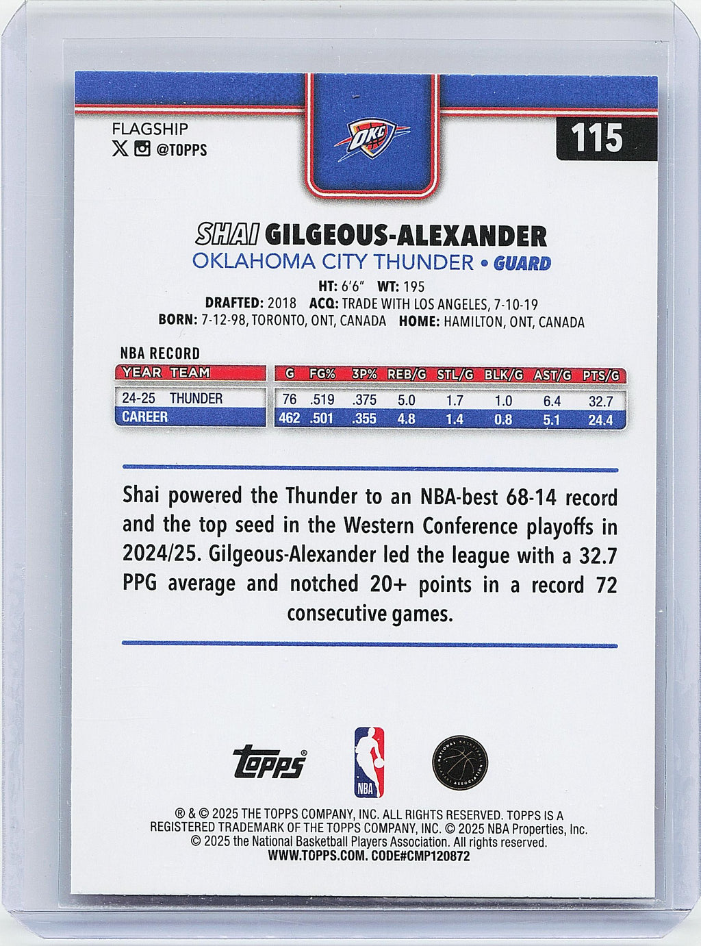 2025-26 Topps #115 Shai Gilgeous-Alexander Season Tip Off