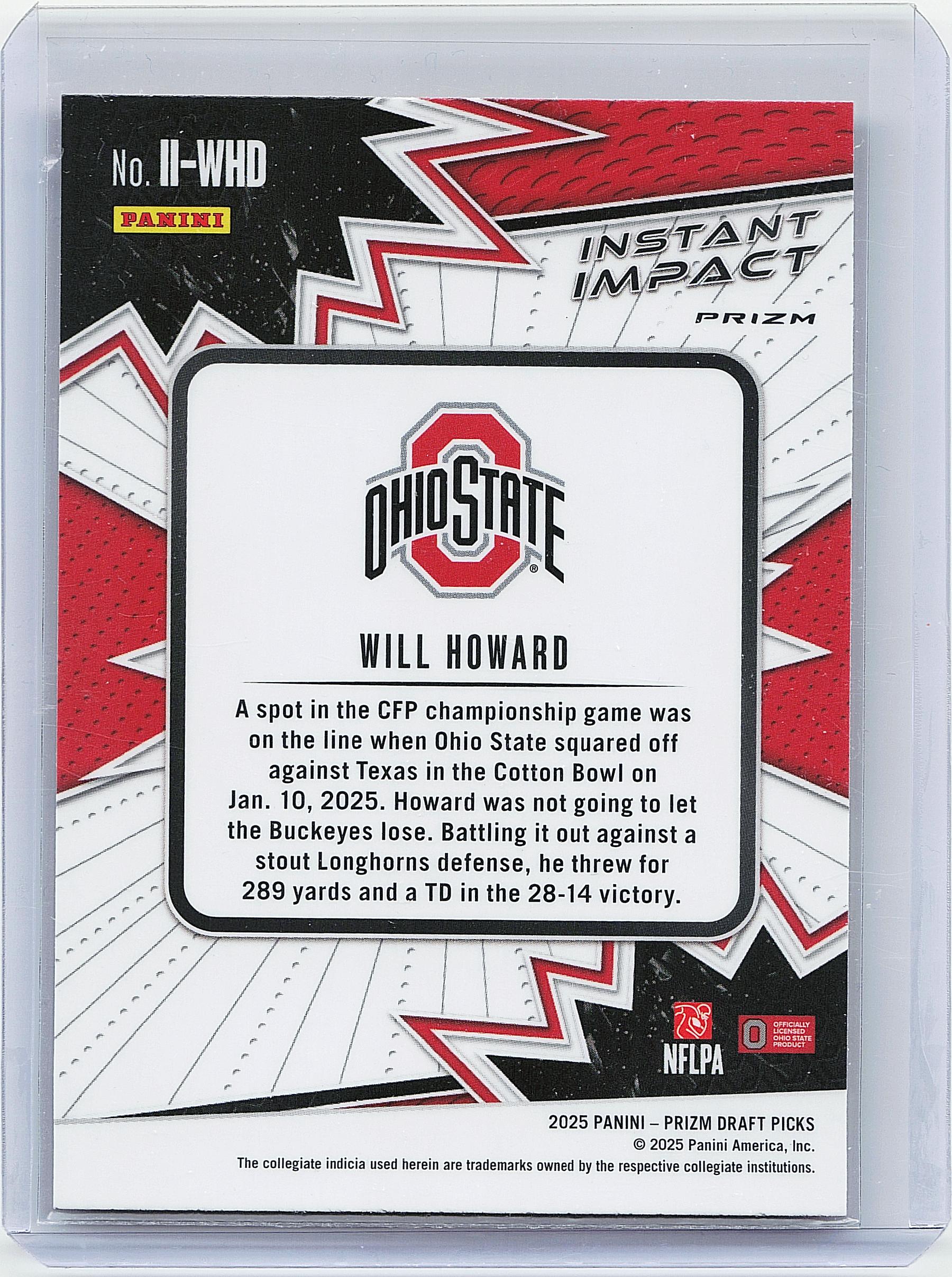 2025 Panini Prizm Draft Picks #II-WHD Will Howard Instant Impact Gold Ice