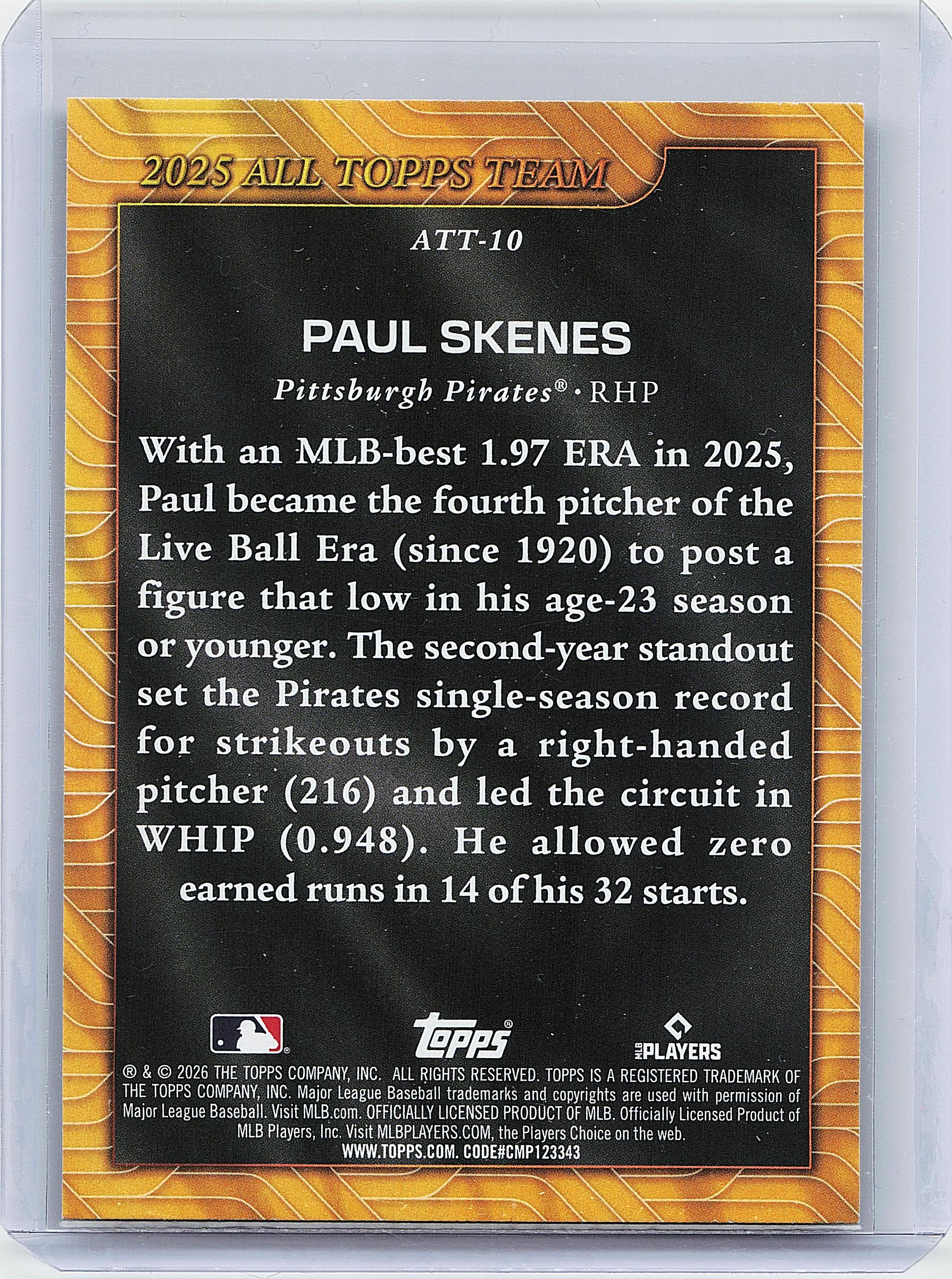 2026 Topps #ATT-10 Paul Skenes 2025 All Topps Team