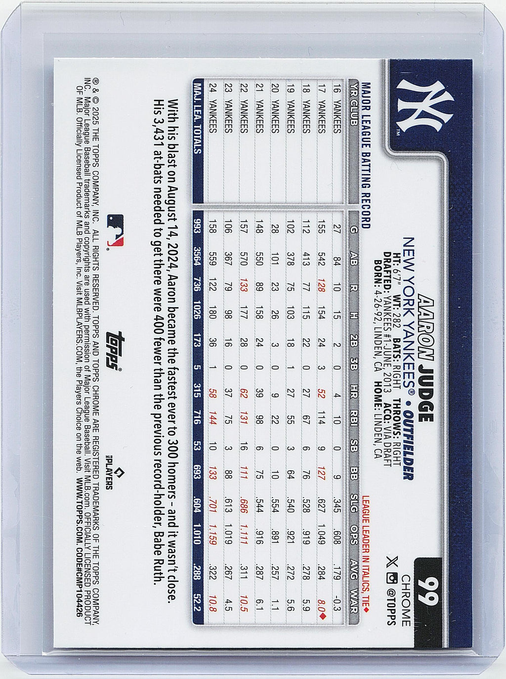 2025 Topps Chrome #99 Aaron Judge