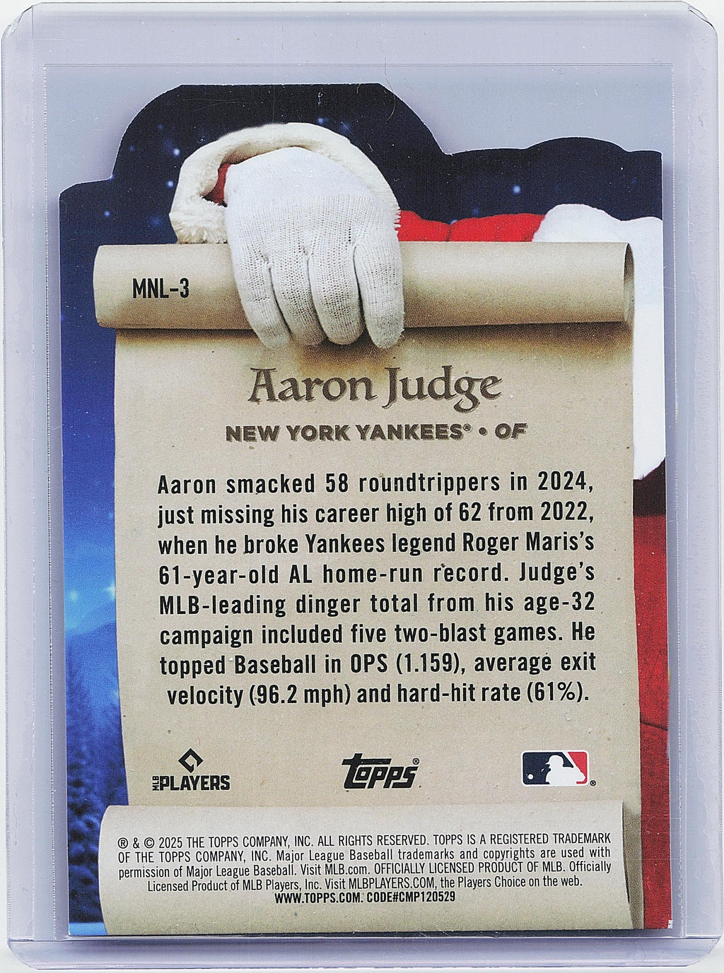 2025 Topps Holiday #MNL-3 Aaron Judge Making the Nice List