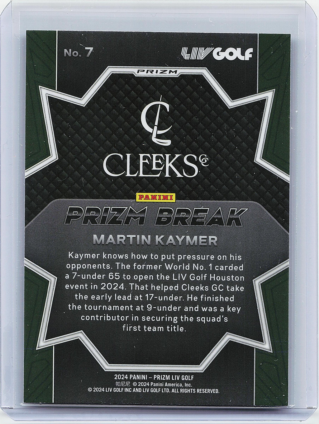 2024 Panini Prizm LIV #7 Martin Kaymer Prizm Break Purple Pulsar