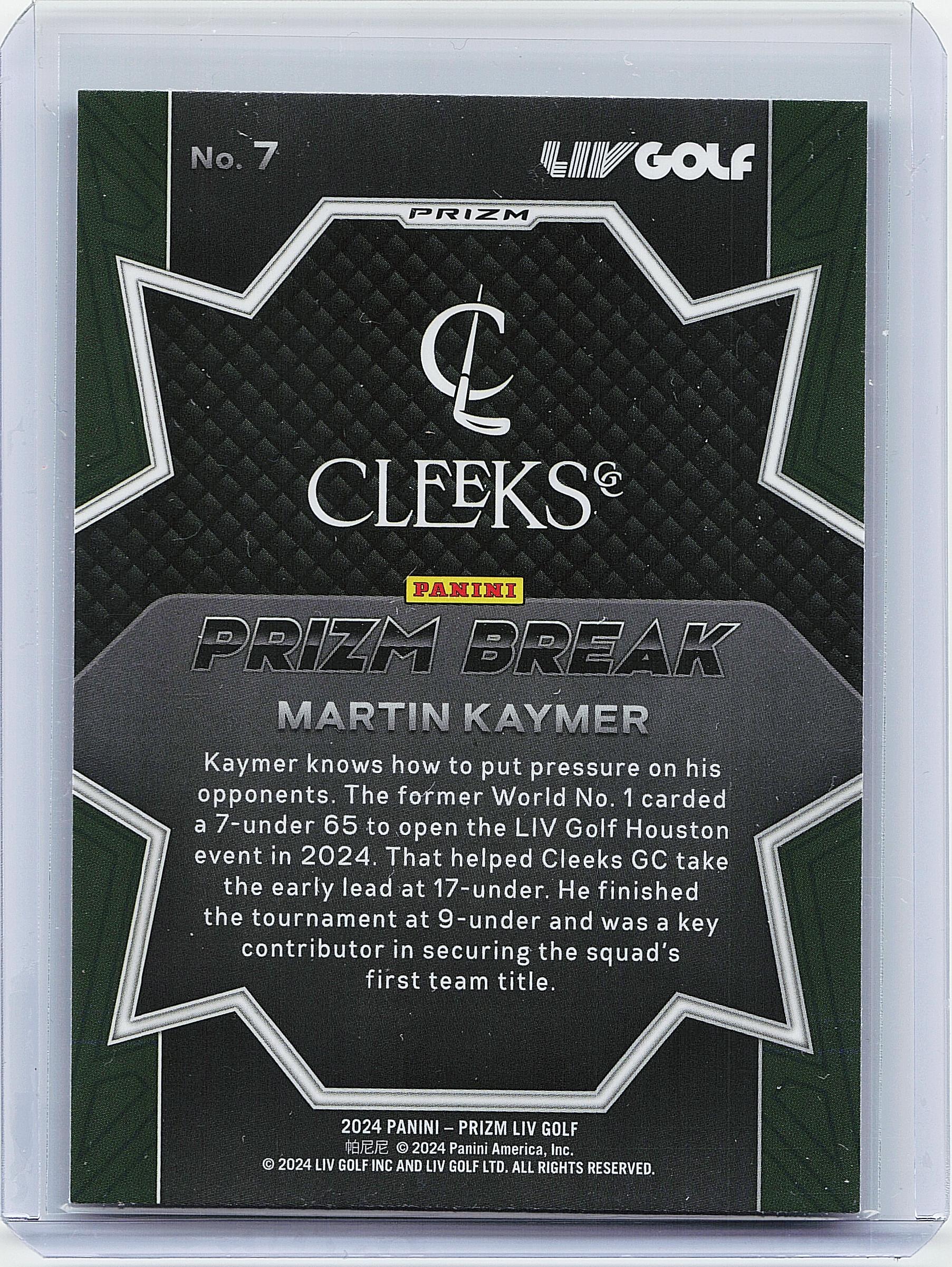 2024 Panini Prizm LIV #7 Martin Kaymer Prizm Break Purple Pulsar