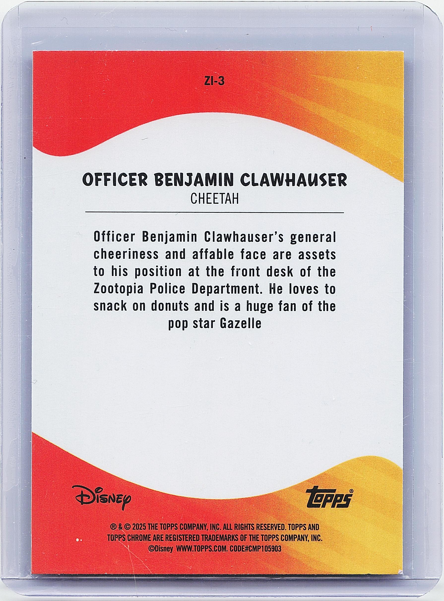 2025 Topps Chrome Disney #ZI-3 Officer Benjamin Clawhauser Zootopia Icons