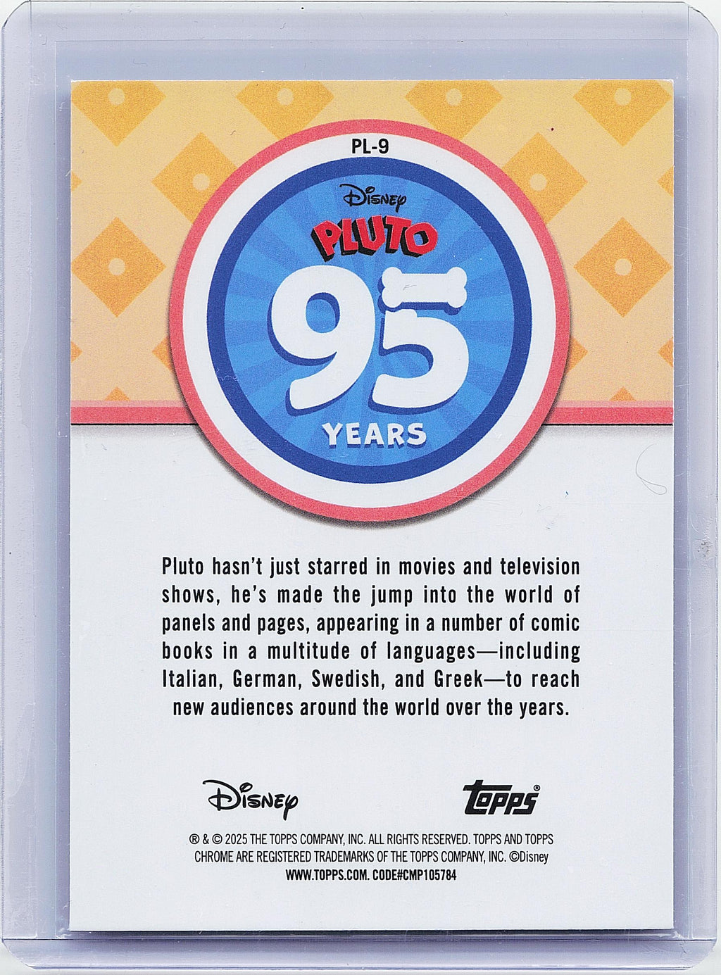 2025 Topps Chrome Disney #PL-9 Pluto Pluto 95th Anniversary