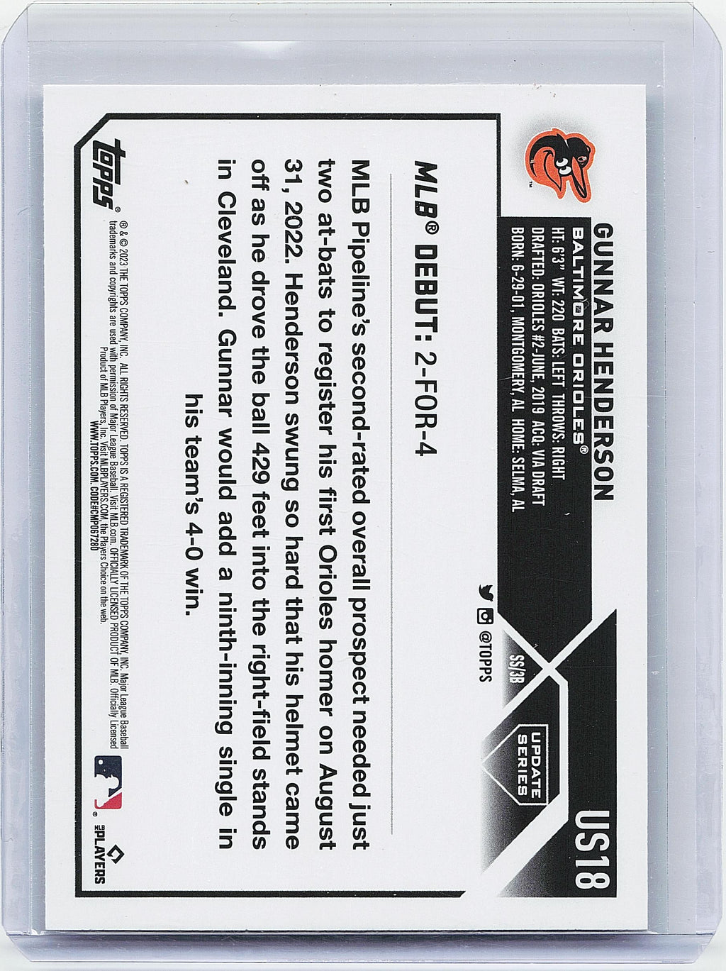 2023 Topps Update #US18 Gunnar Henderson