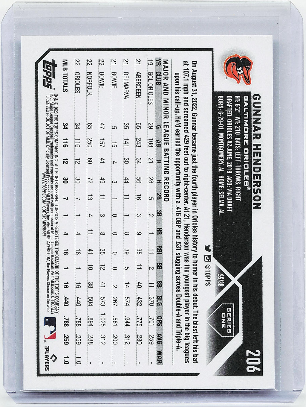 2023 Topps #206 Gunnar Henderson