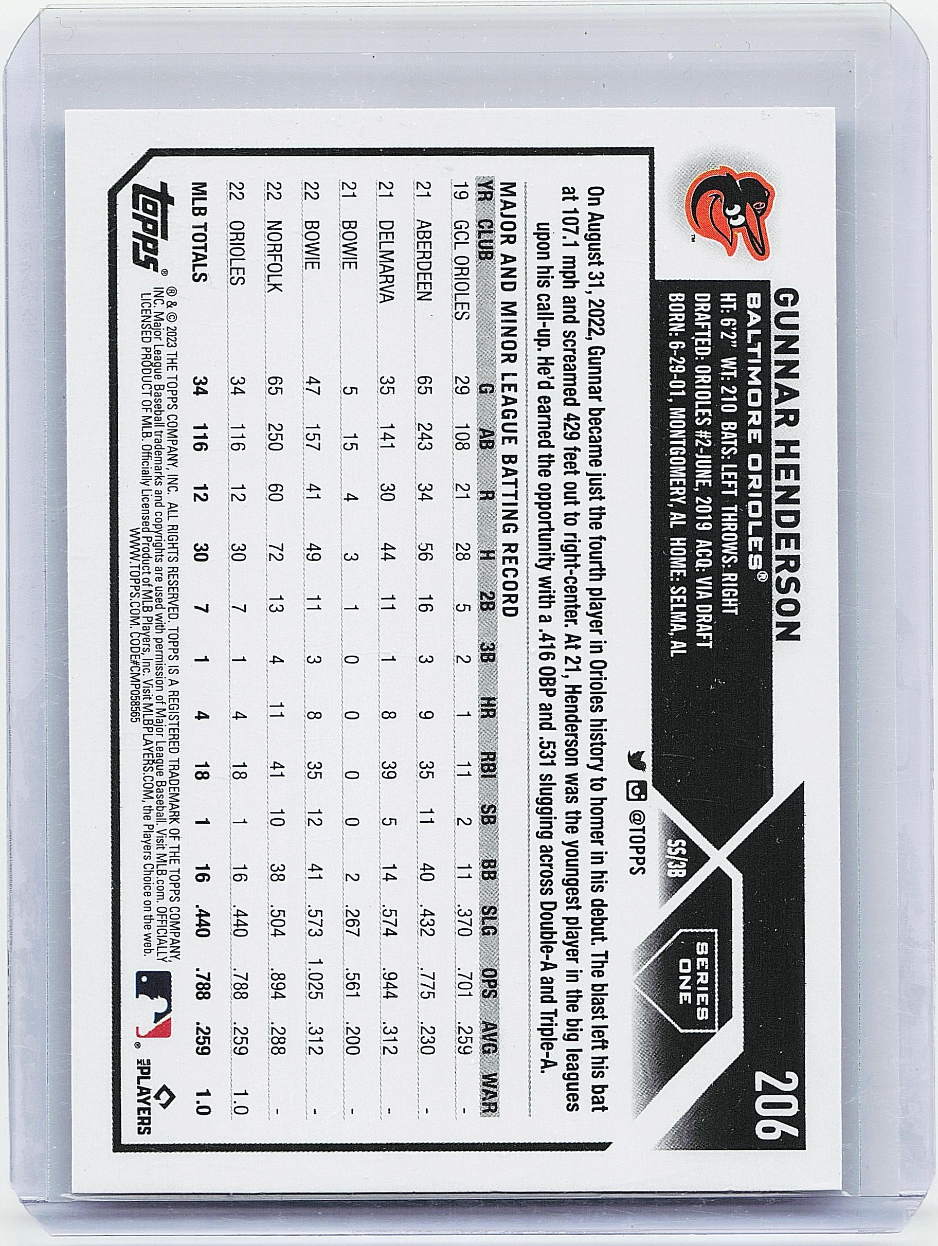 2023 Topps #206 Gunnar Henderson