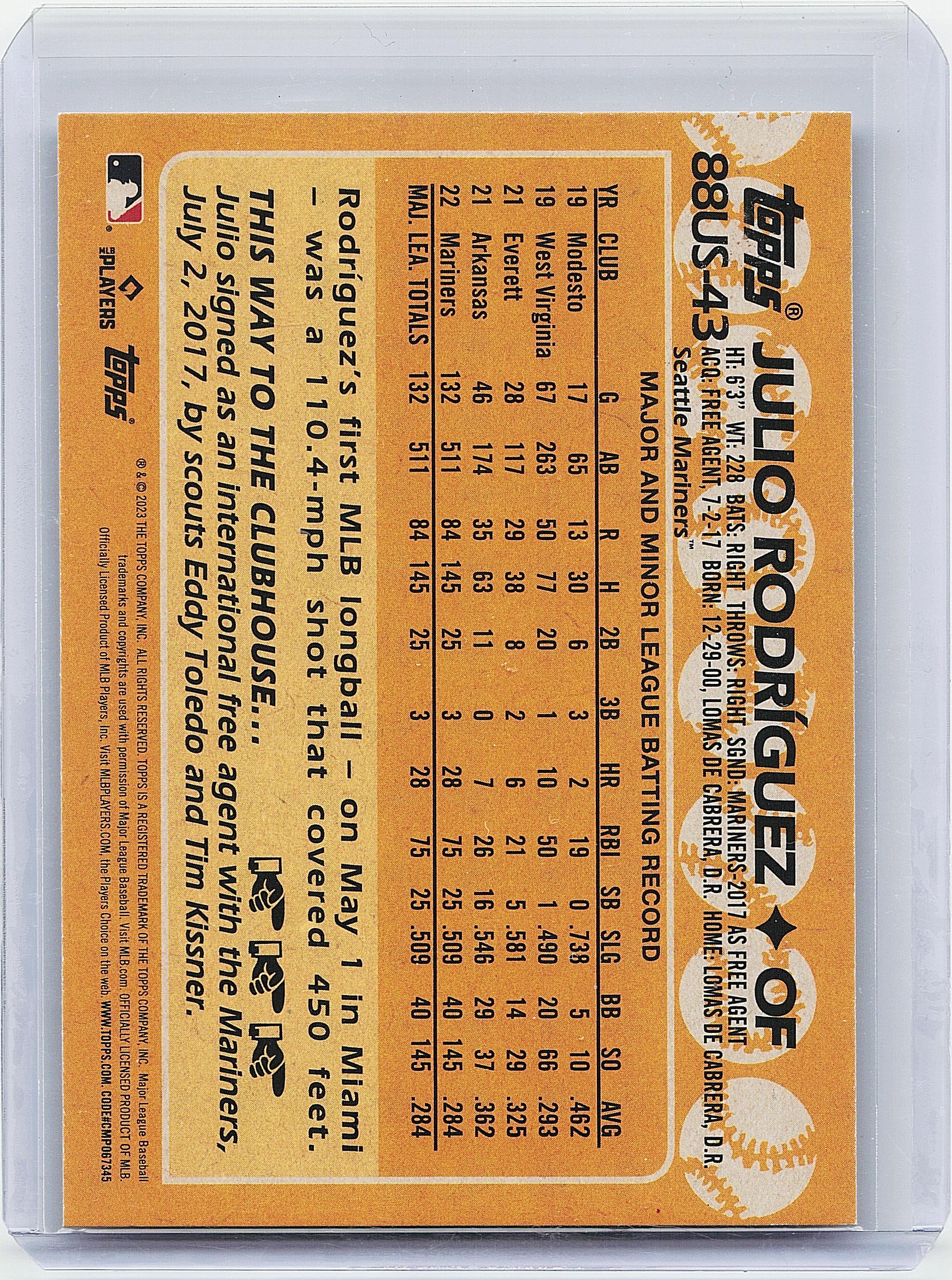 2023 Topps Update #88US-43 Julio Rodríguez 1988 Topps Baseball 35th Anniversary