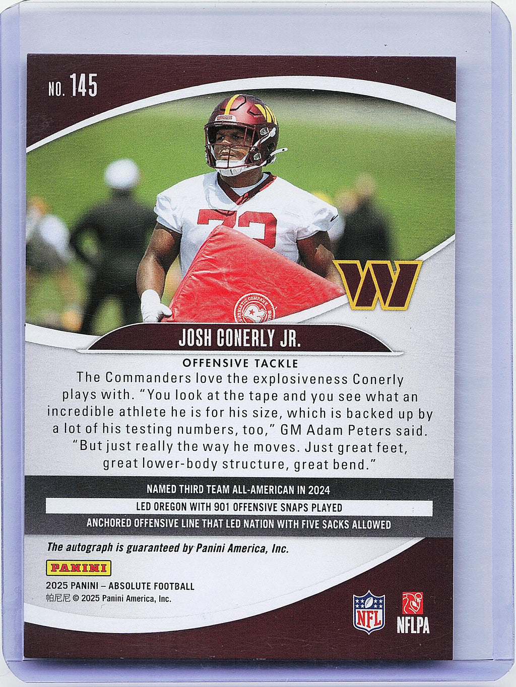 2025 Panini Absolute #145 Josh Conerly Jr. Signature Rookies